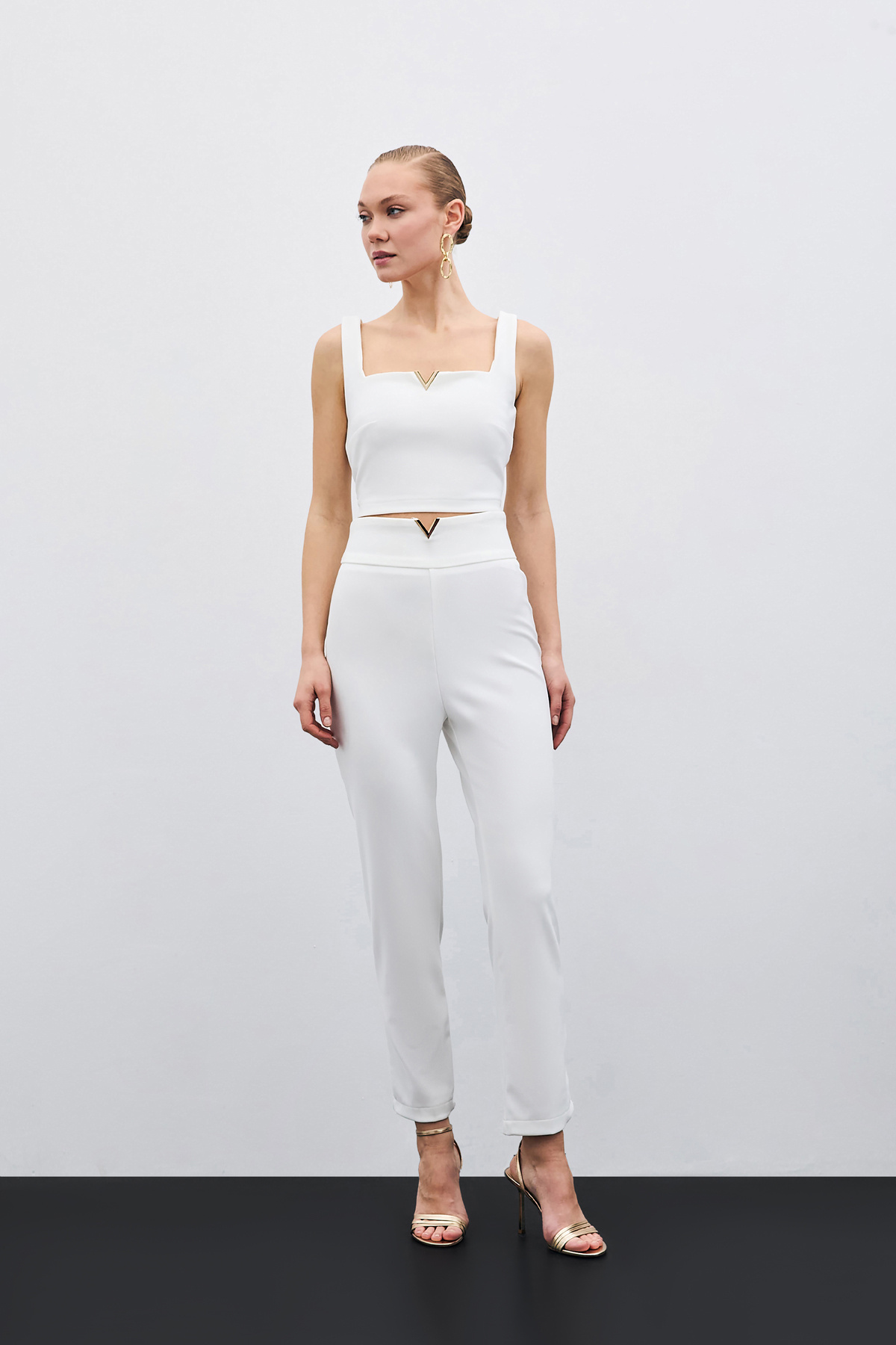 Bel Aksesuarlı Pantolon - Ekru