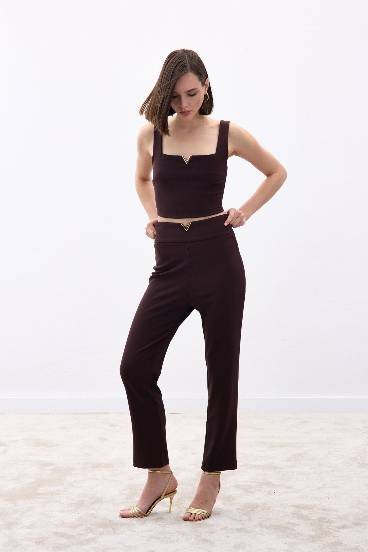 Bel Aksesuarlı Pantolon - Kahve