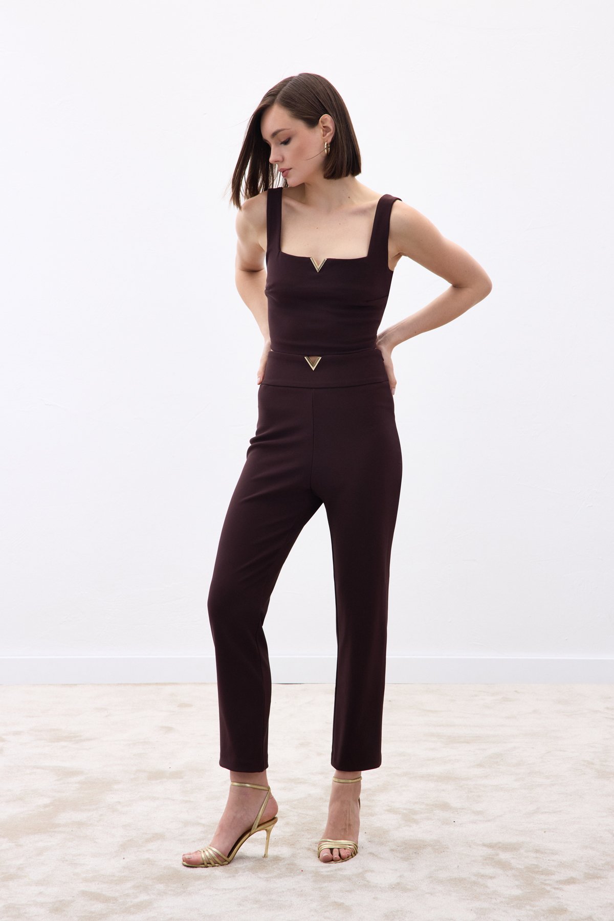 Bel Aksesuarlı Pantolon - Kahve