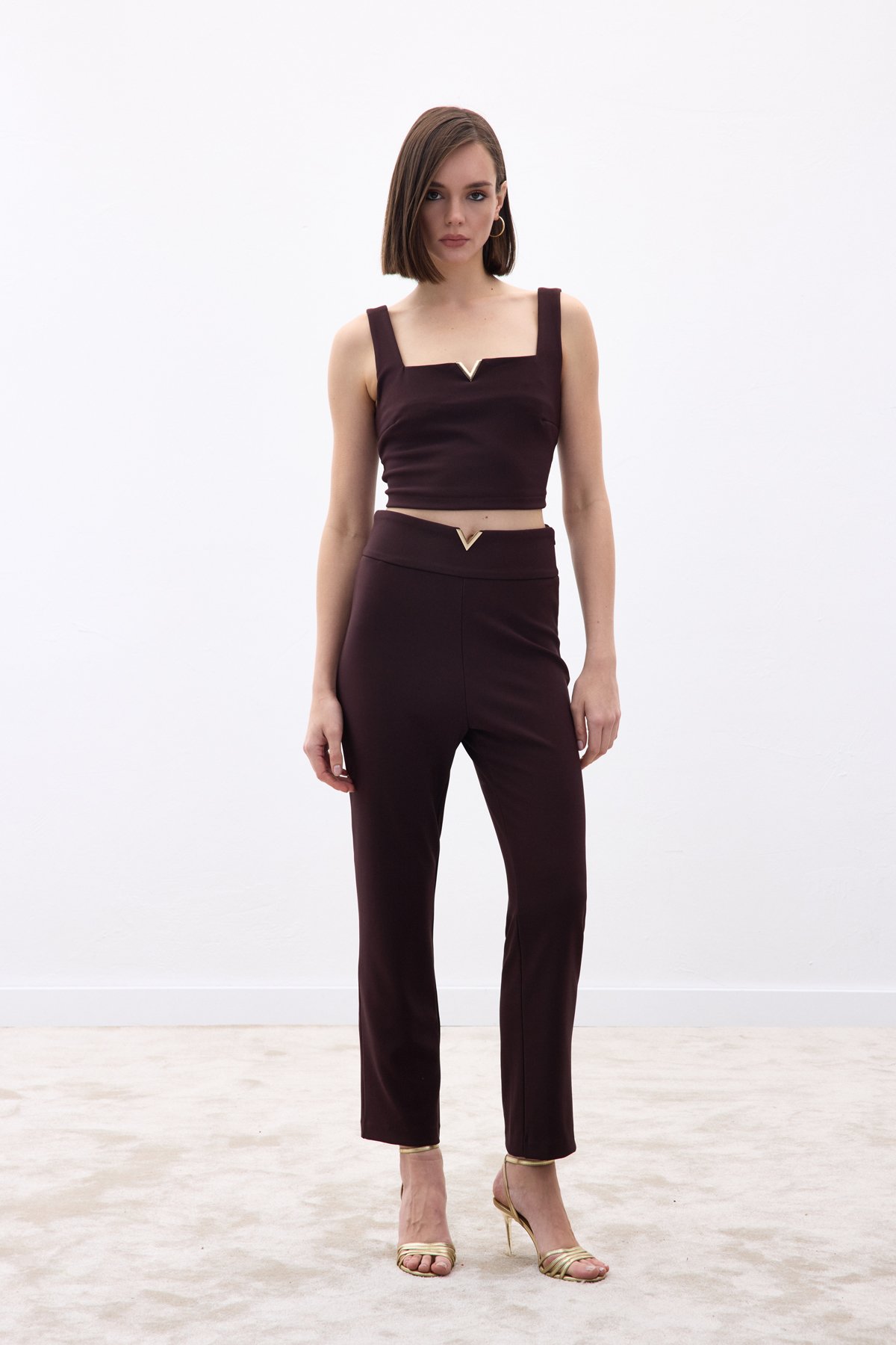 Bel Aksesuarlı Pantolon - Kahve