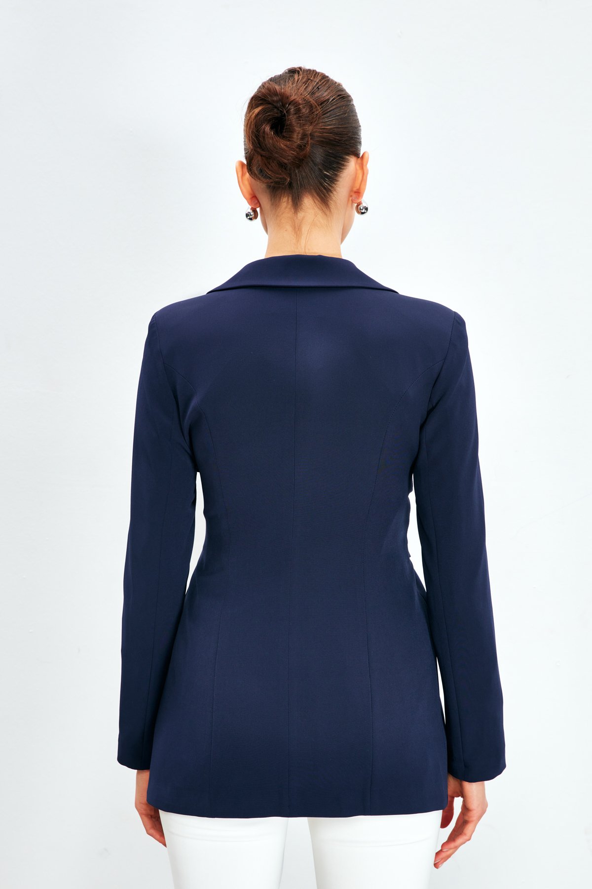 Bel Bağlamalı Uzun Ceket - LACİVERT