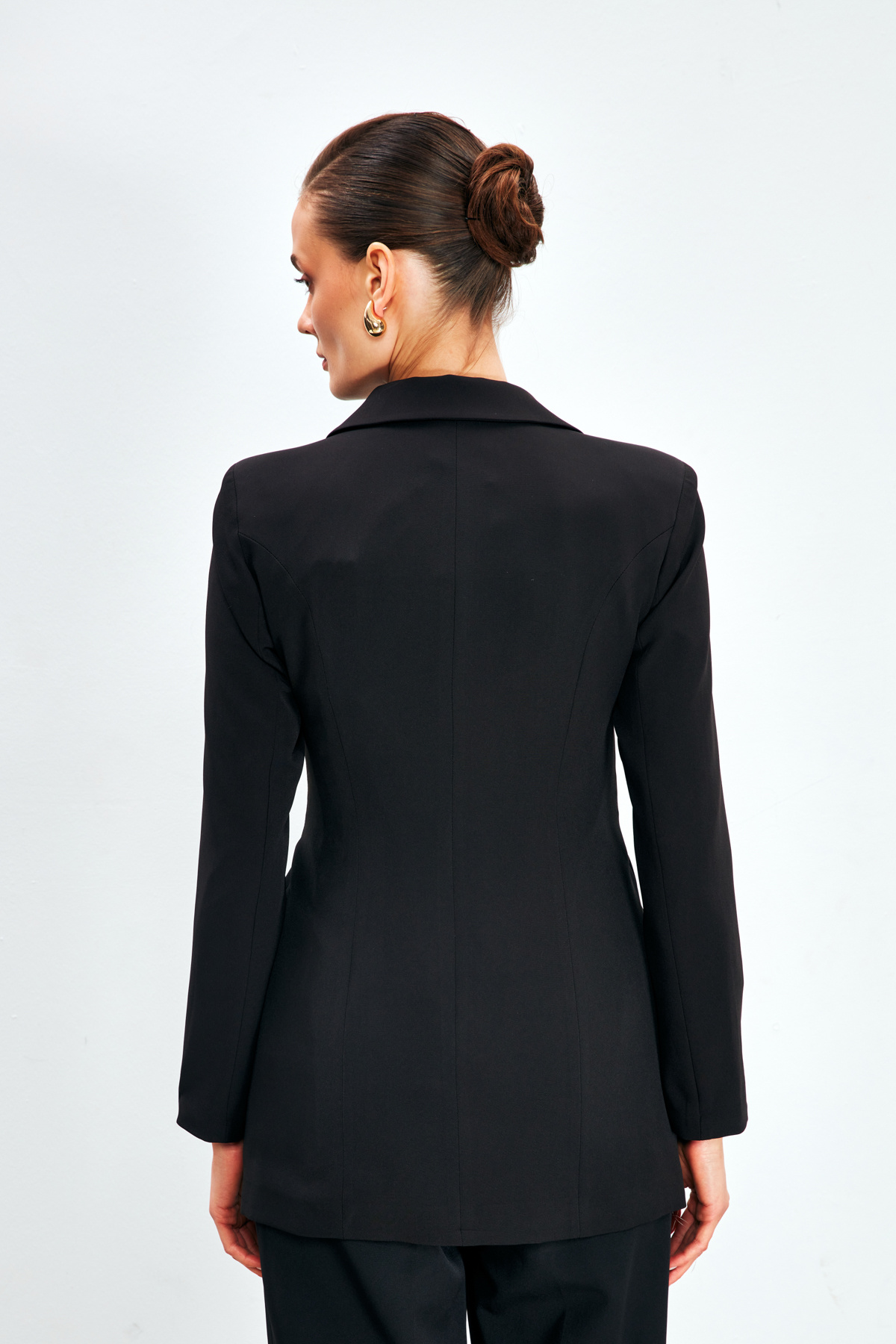 Bel Bağlamalı Uzun Ceket - SİYAH