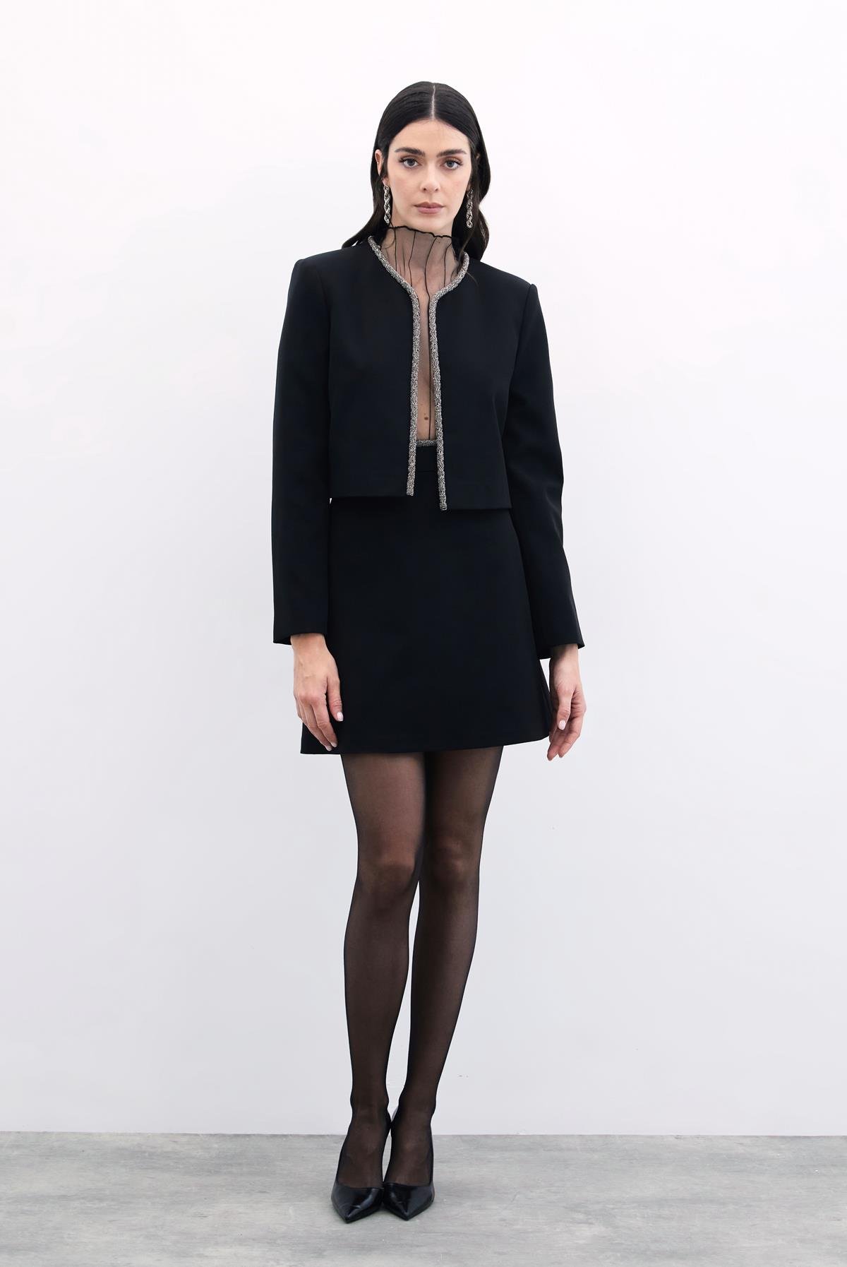 Bel Boncuklu Etek - Siyah