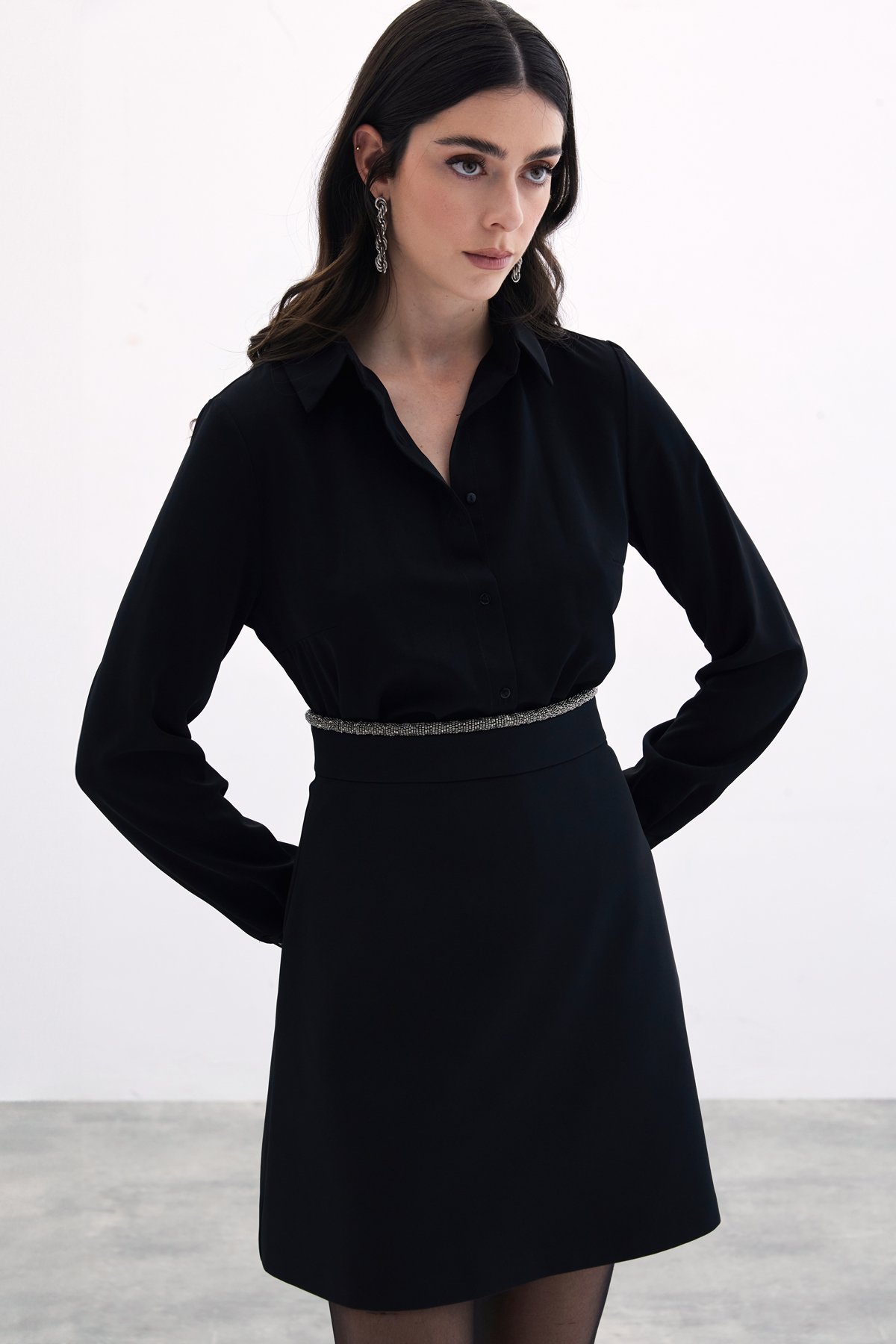 Bel Boncuklu Etek - Siyah
