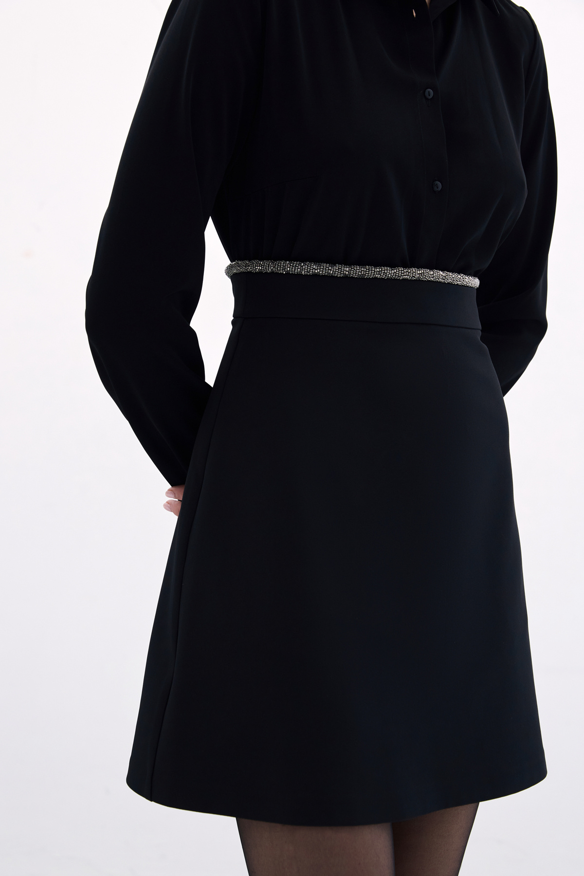 Bel Boncuklu Etek - Siyah