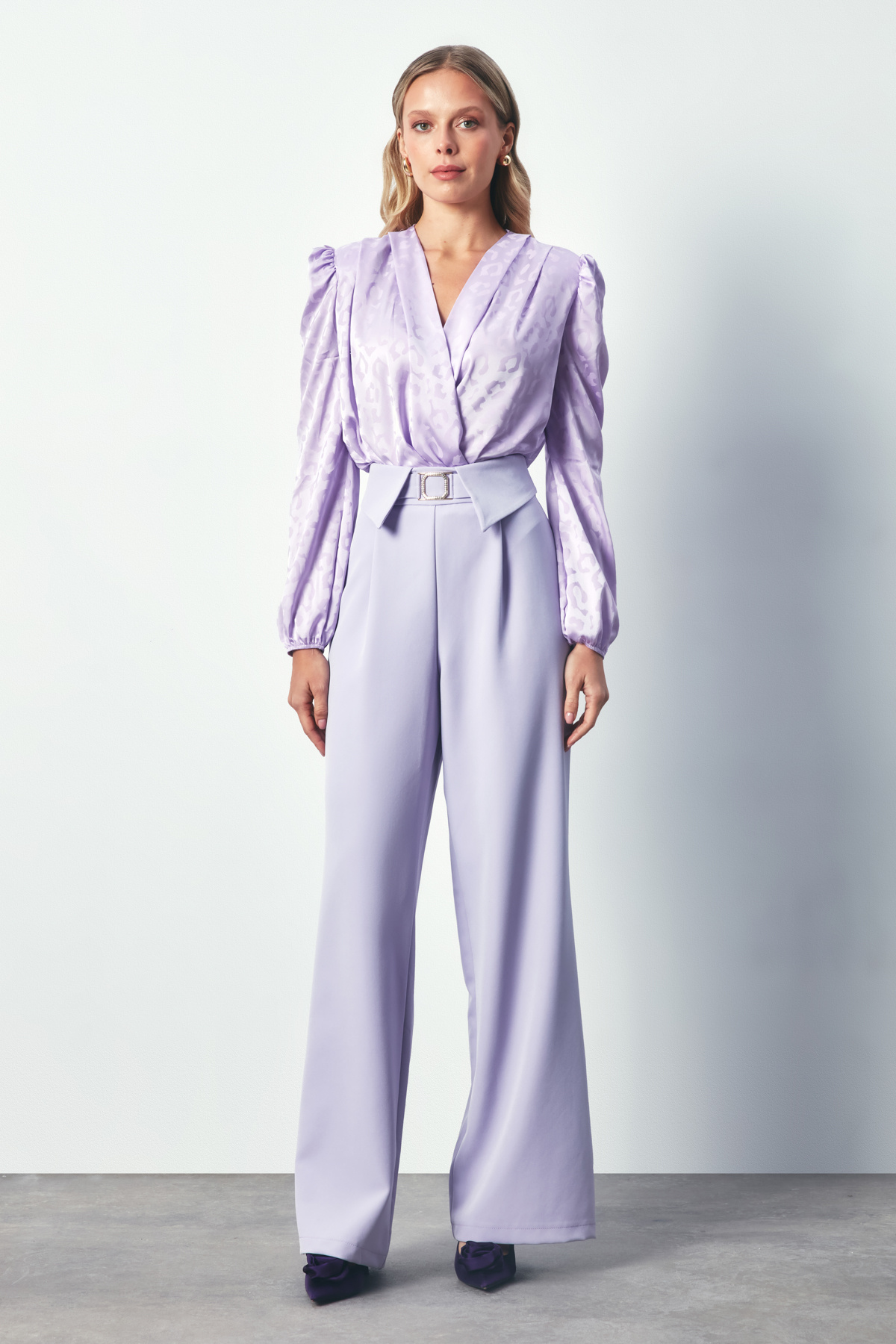 Waist Detailed Wide Leg Trousers - LILA