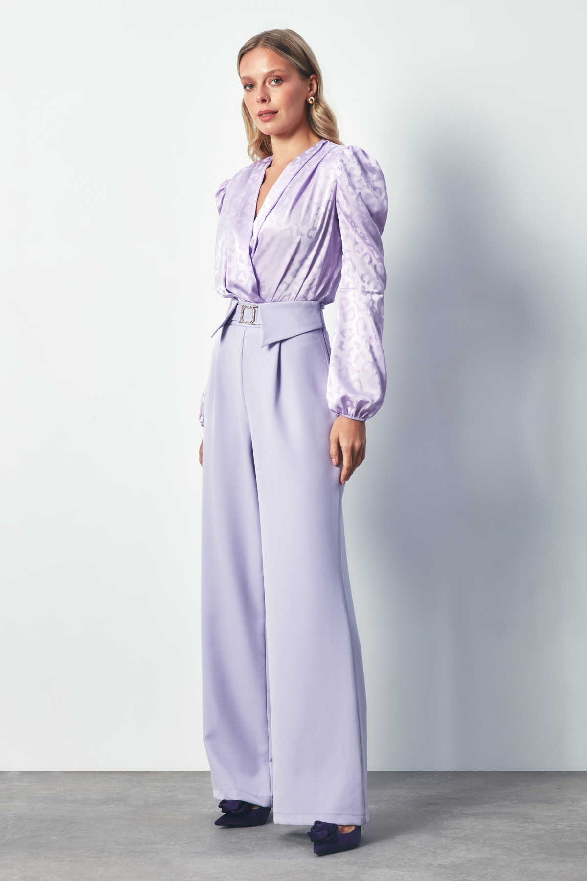 Waist Detailed Wide Leg Trousers - LILA