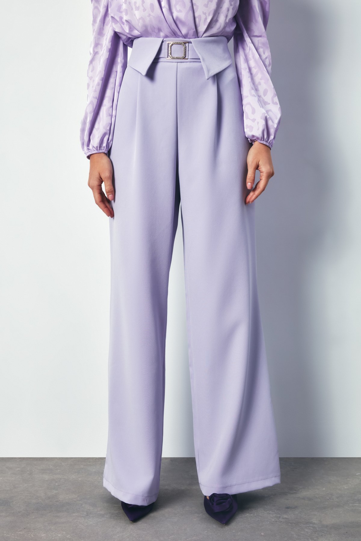 Waist Detailed Wide Leg Trousers - LILA
