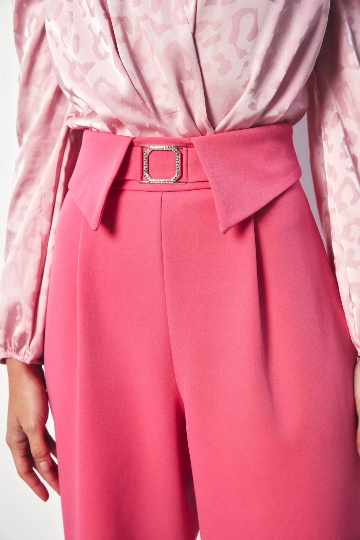 Bel Detaylı Geniş Paça Pantolon - PEMBE