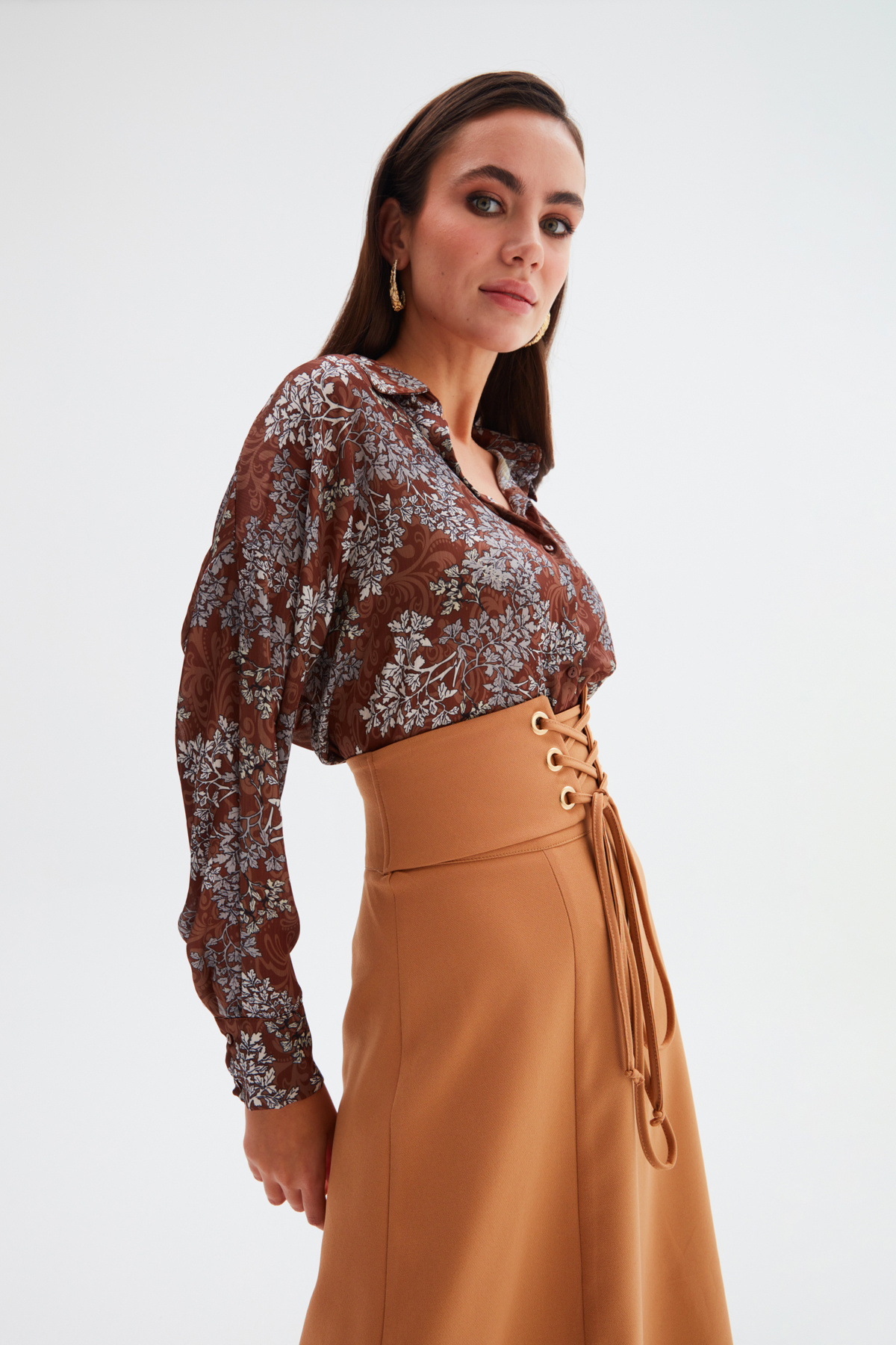 Bel Detaylı Kloş Etek - CAMEL