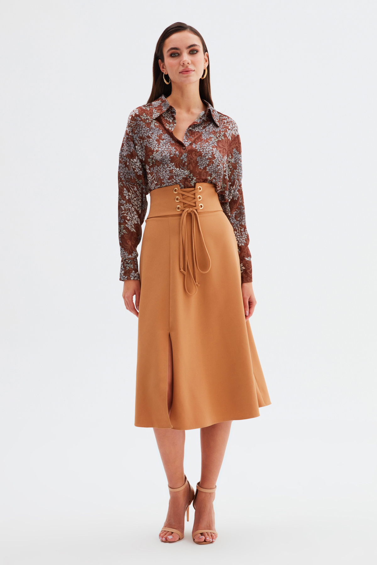 Bel Detaylı Kloş Etek - CAMEL