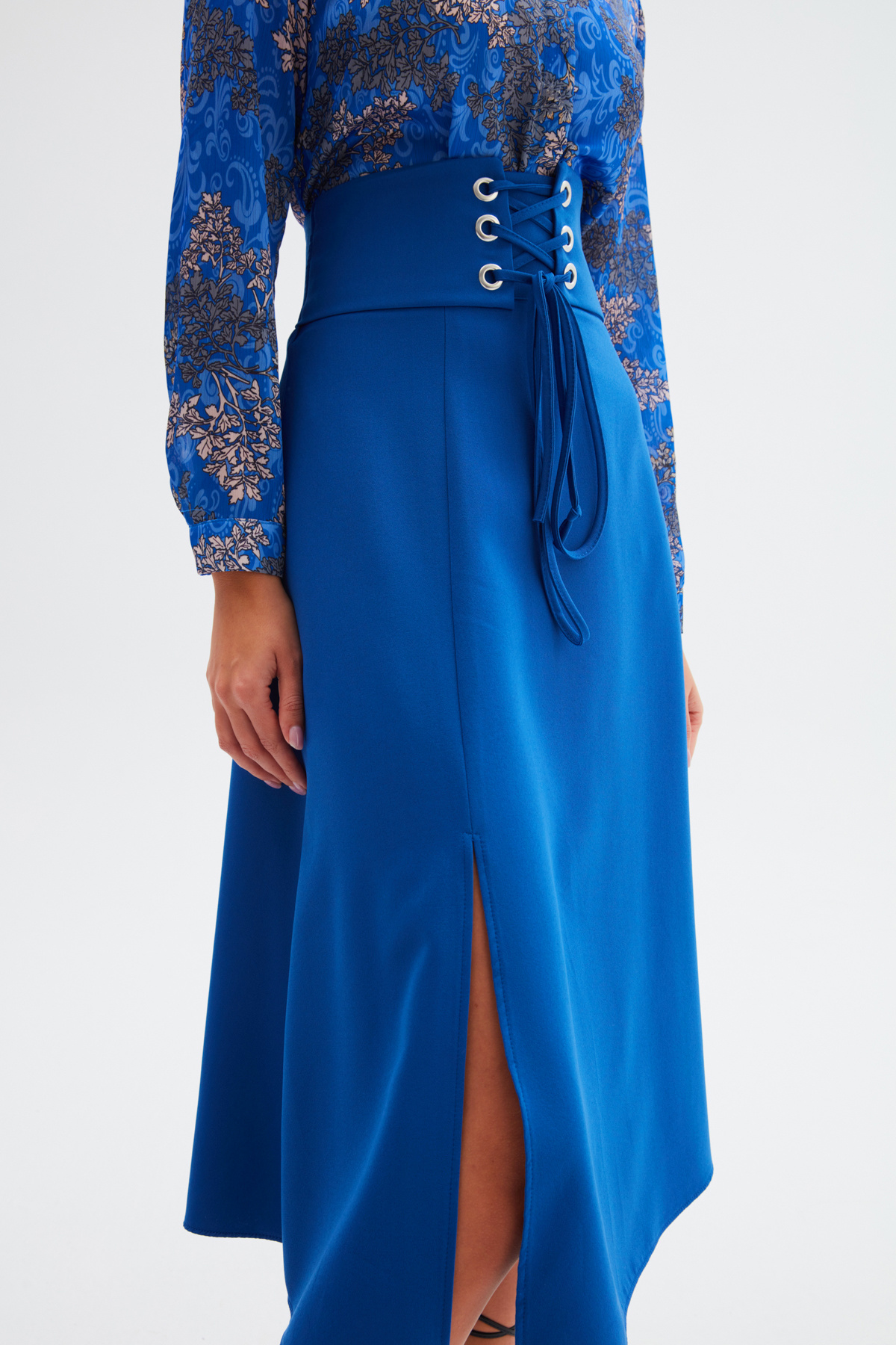 Bel Detaylı Kloş Etek - İNDİGO