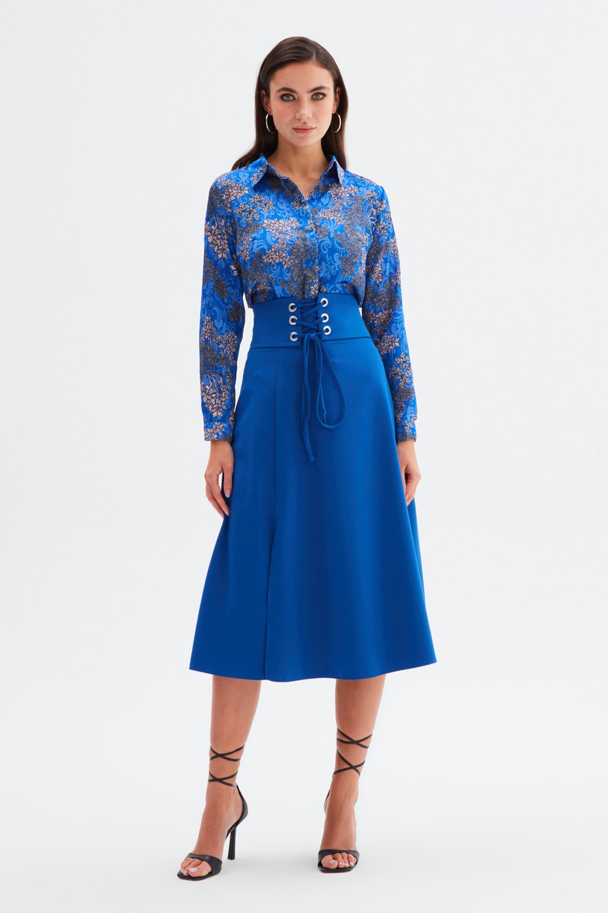 Bel Detaylı Kloş Etek - İNDİGO