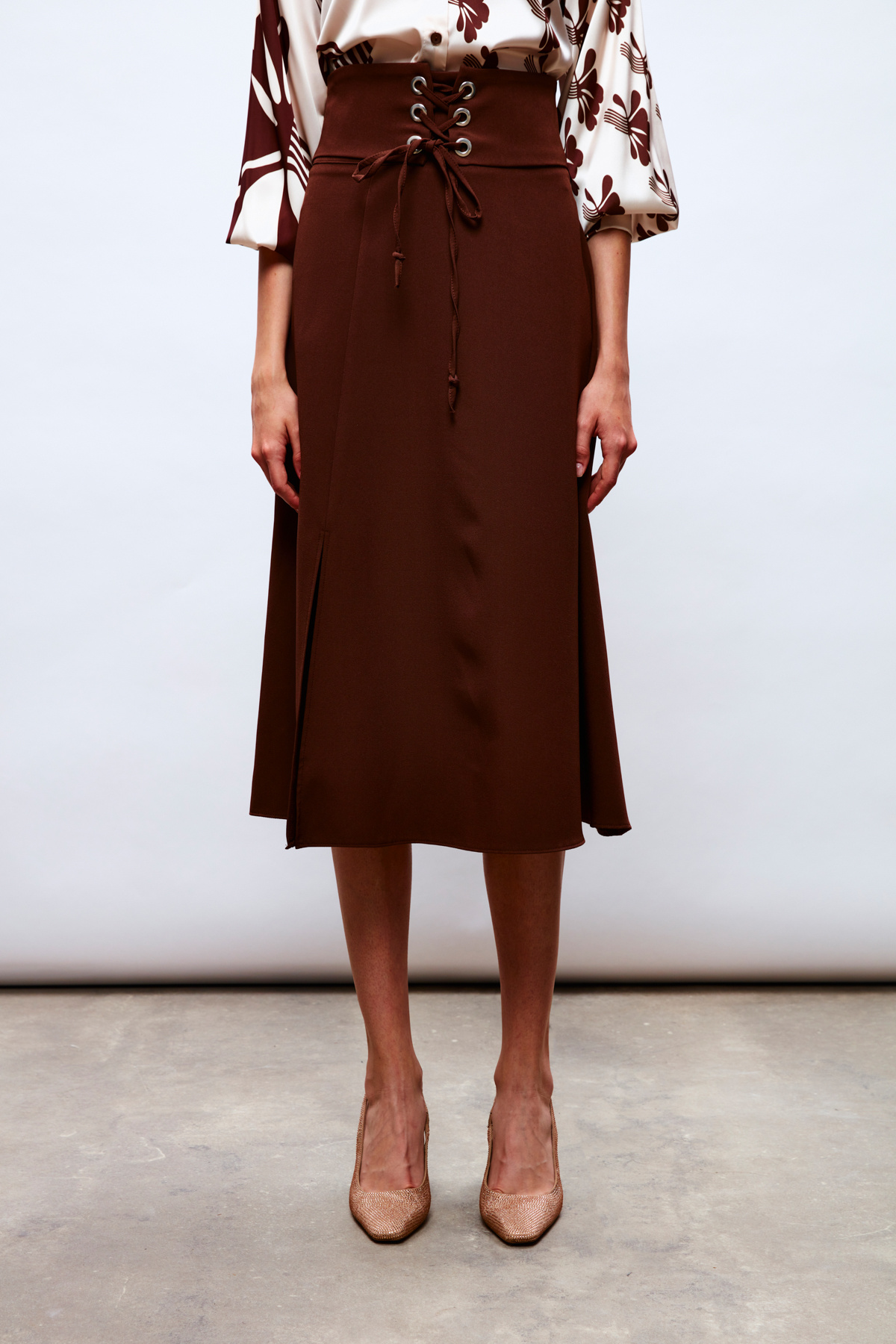 Bel Detaylı Kloş Etek - KAHVE