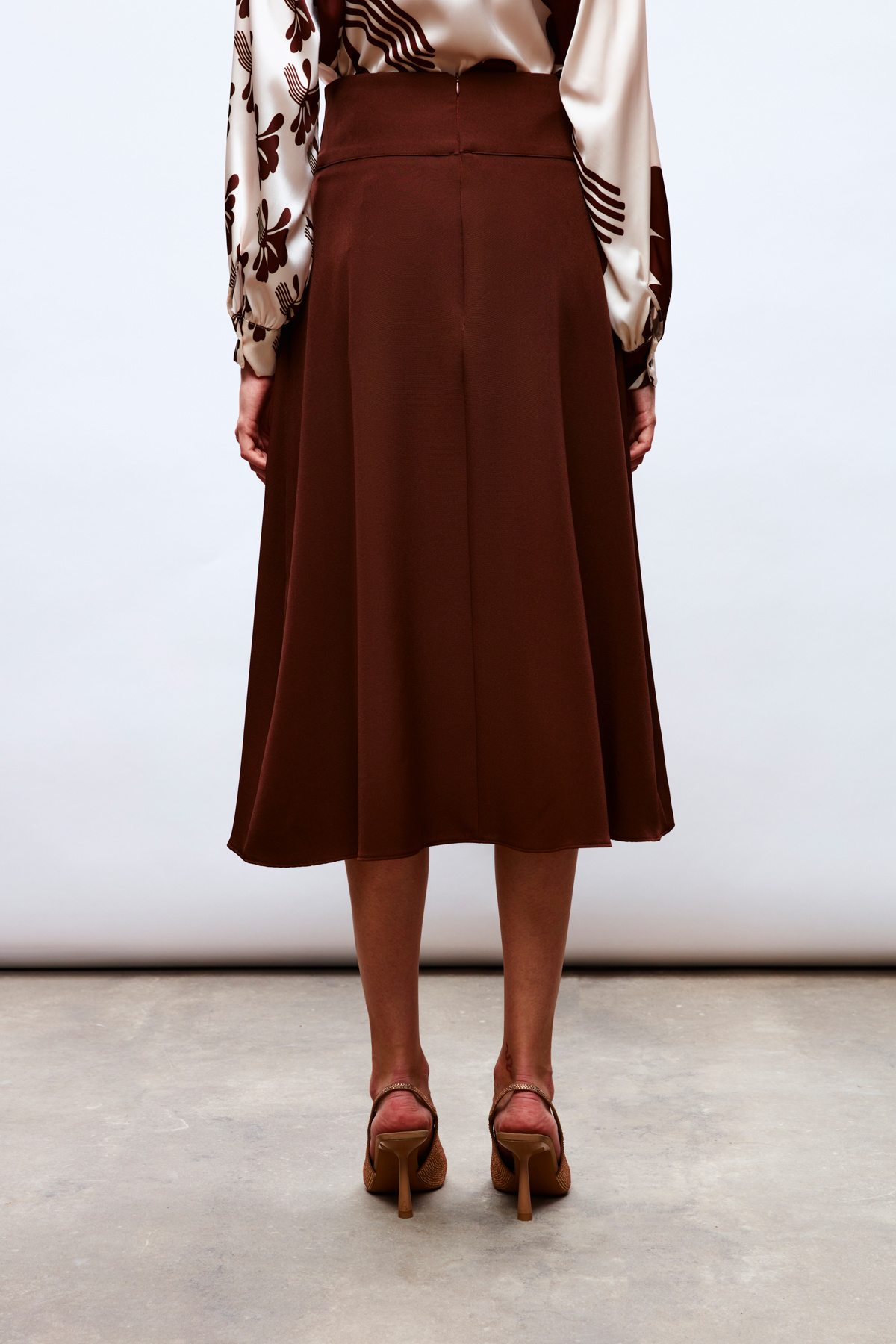 Bel Detaylı Kloş Etek - KAHVE