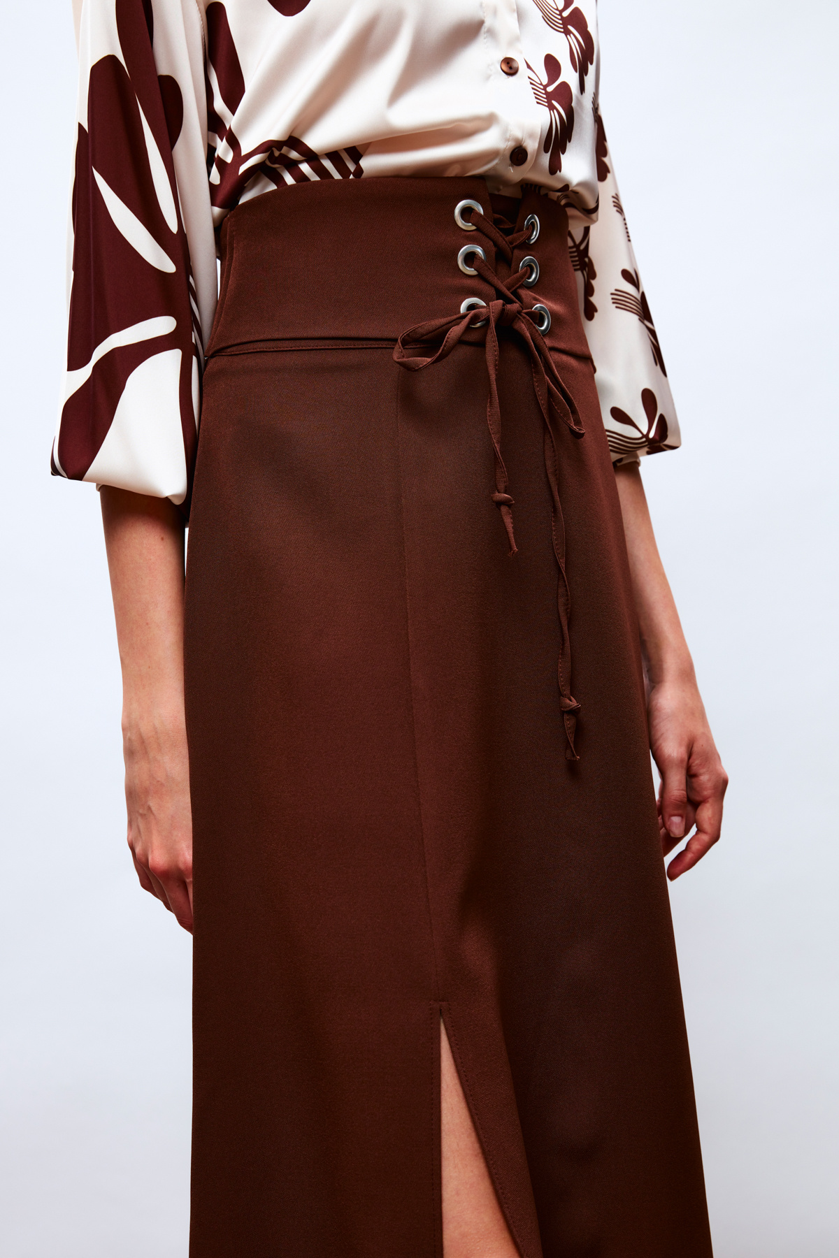 Bel Detaylı Kloş Etek - KAHVE