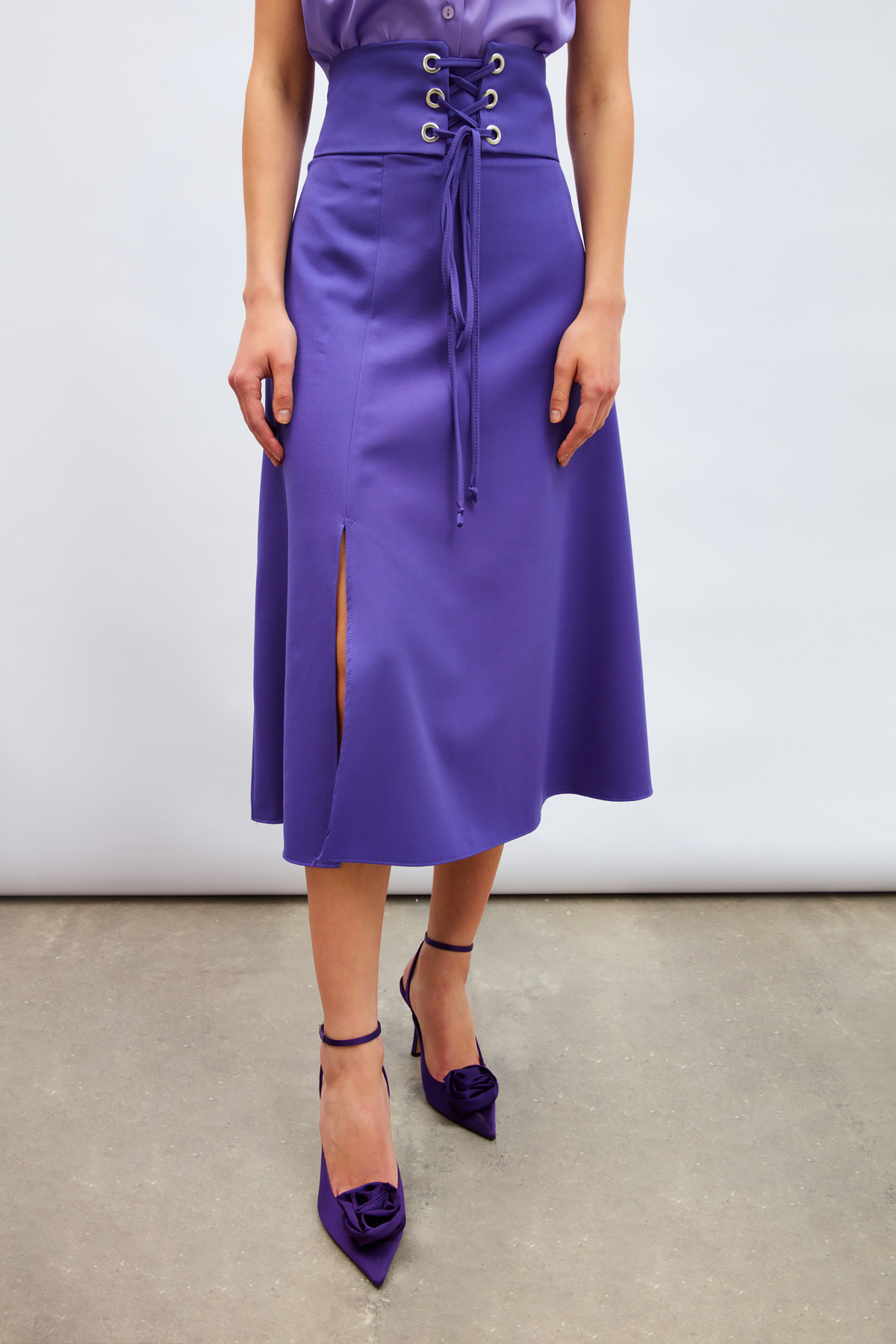 Bel Detaylı Kloş Etek - MOR