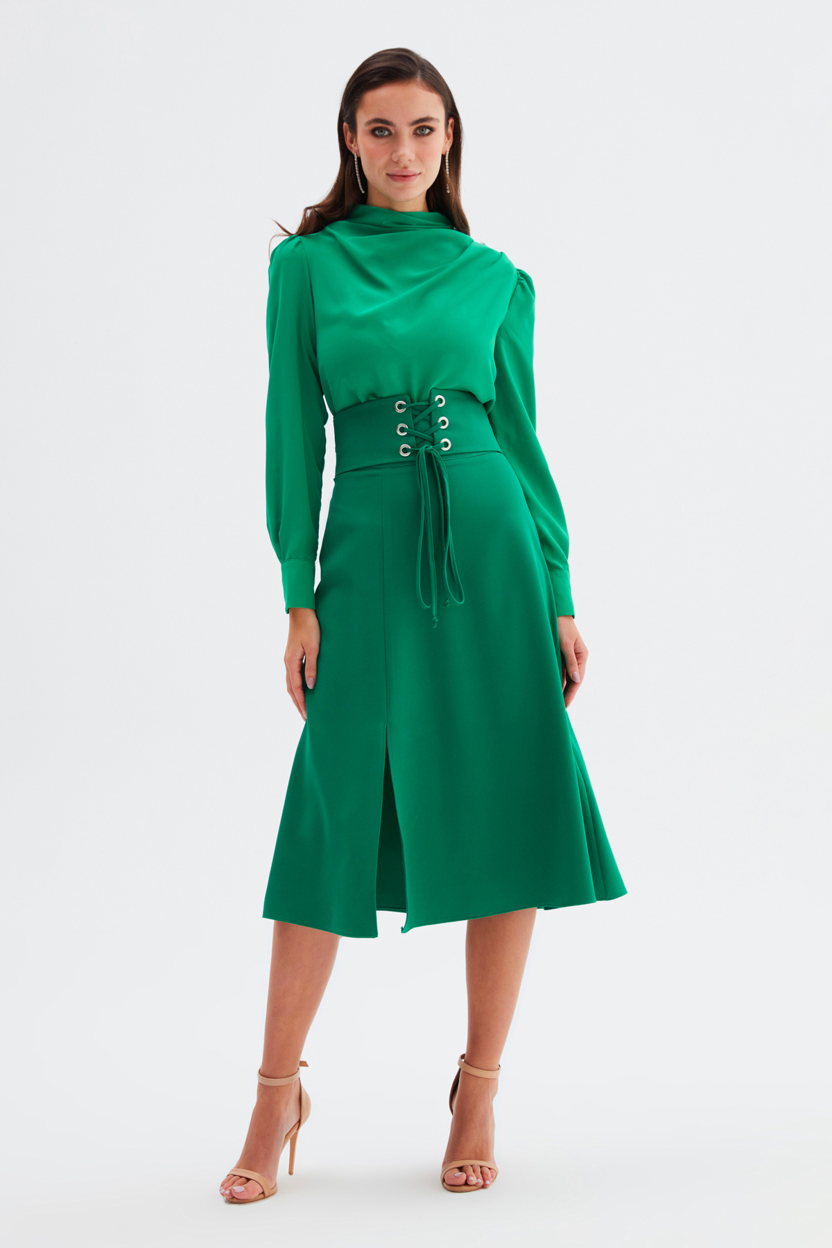 Bel Detaylı Kloş Etek - ZÜMRÜT