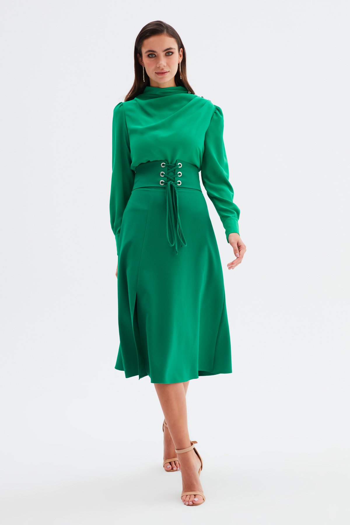 Bel Detaylı Kloş Etek - ZÜMRÜT