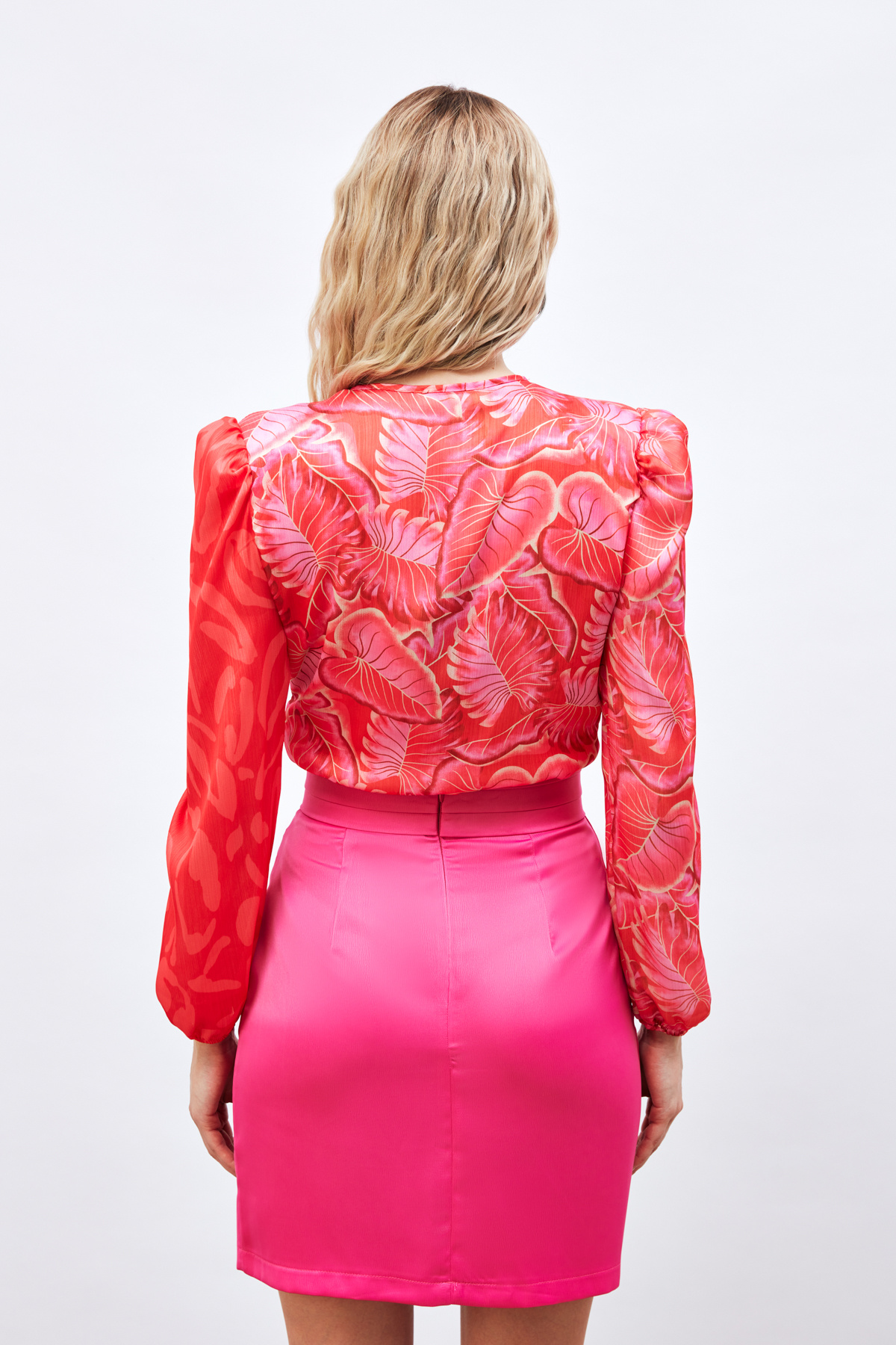 Bel Detaylı Mini Saten Etek - FUŞYA