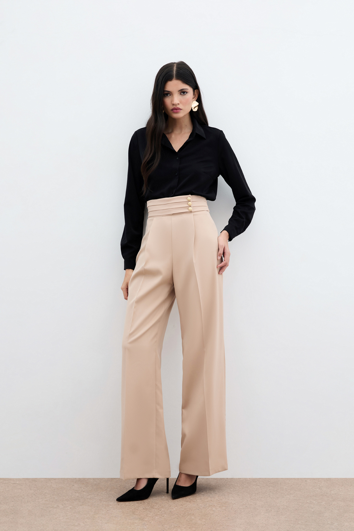 Bel Detaylı Pantolon - Bej