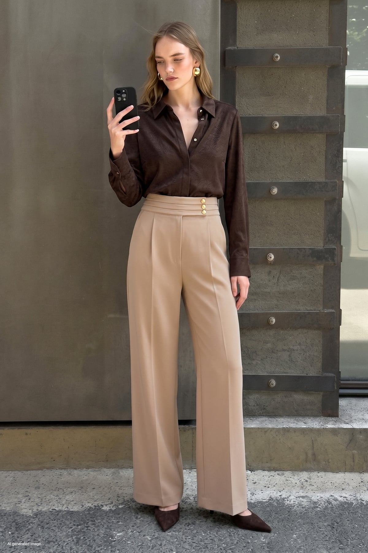 Waist Detailed Trousers - Dark beıge