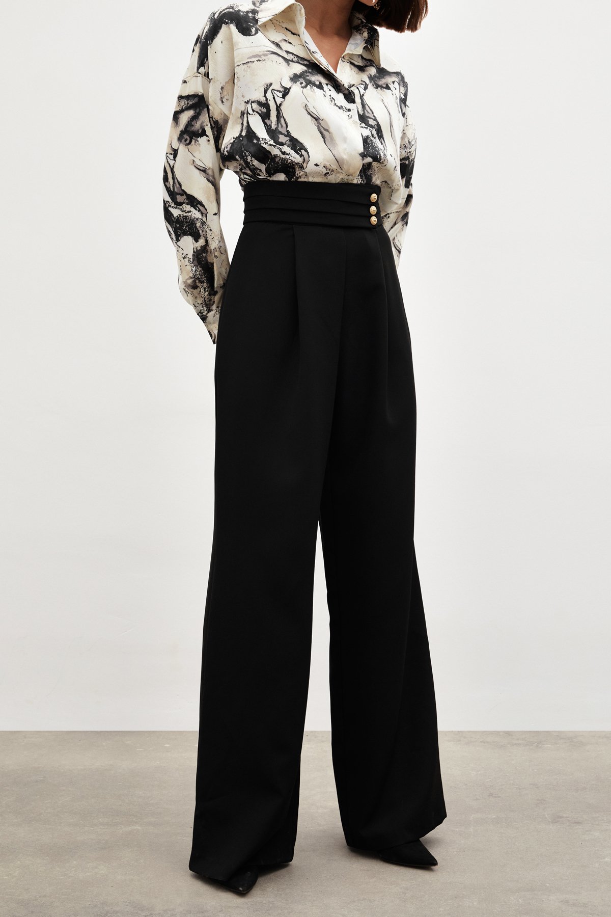 Bel Detaylı Pantolon - SİYAH