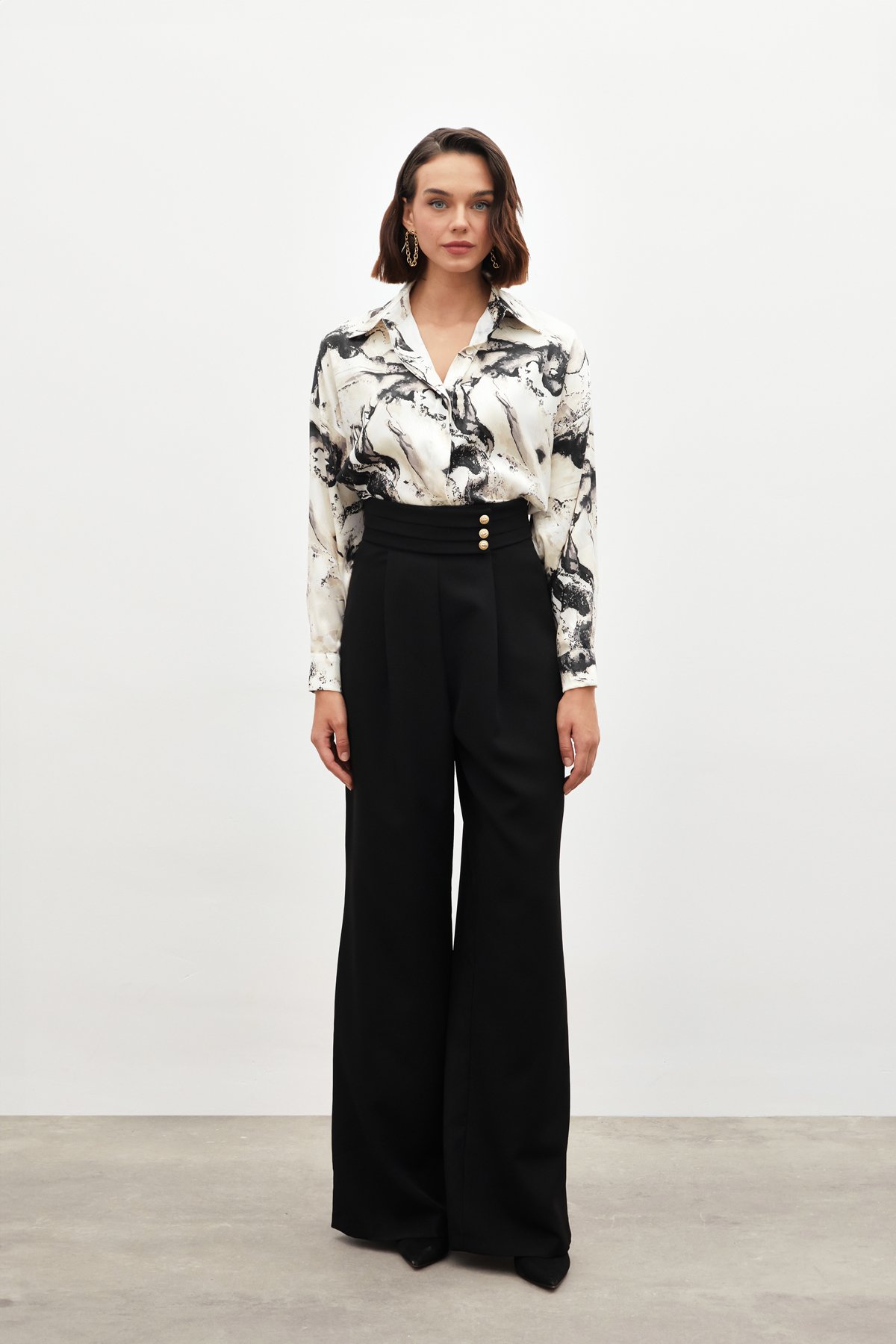 Bel Detaylı Pantolon - SİYAH