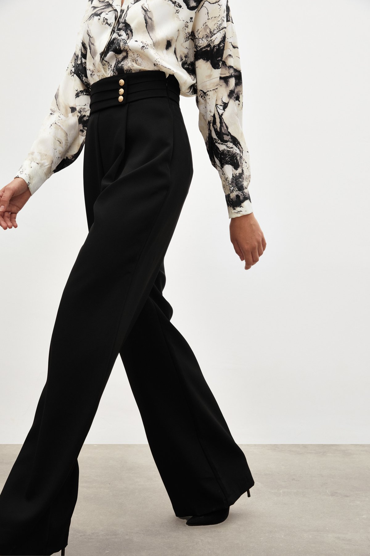 Bel Detaylı Pantolon - SİYAH