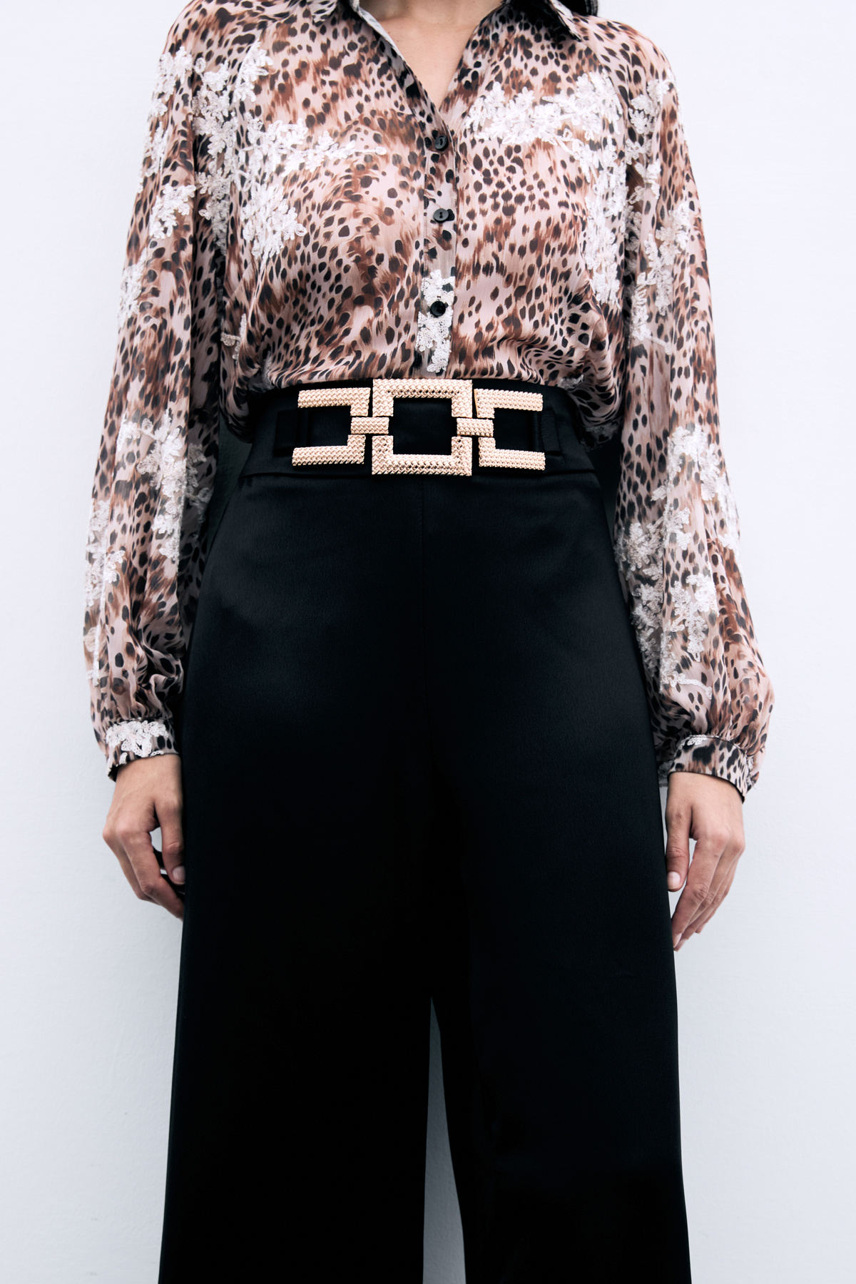 Bel Kemerli Saten Krep Pantolon - Siyah