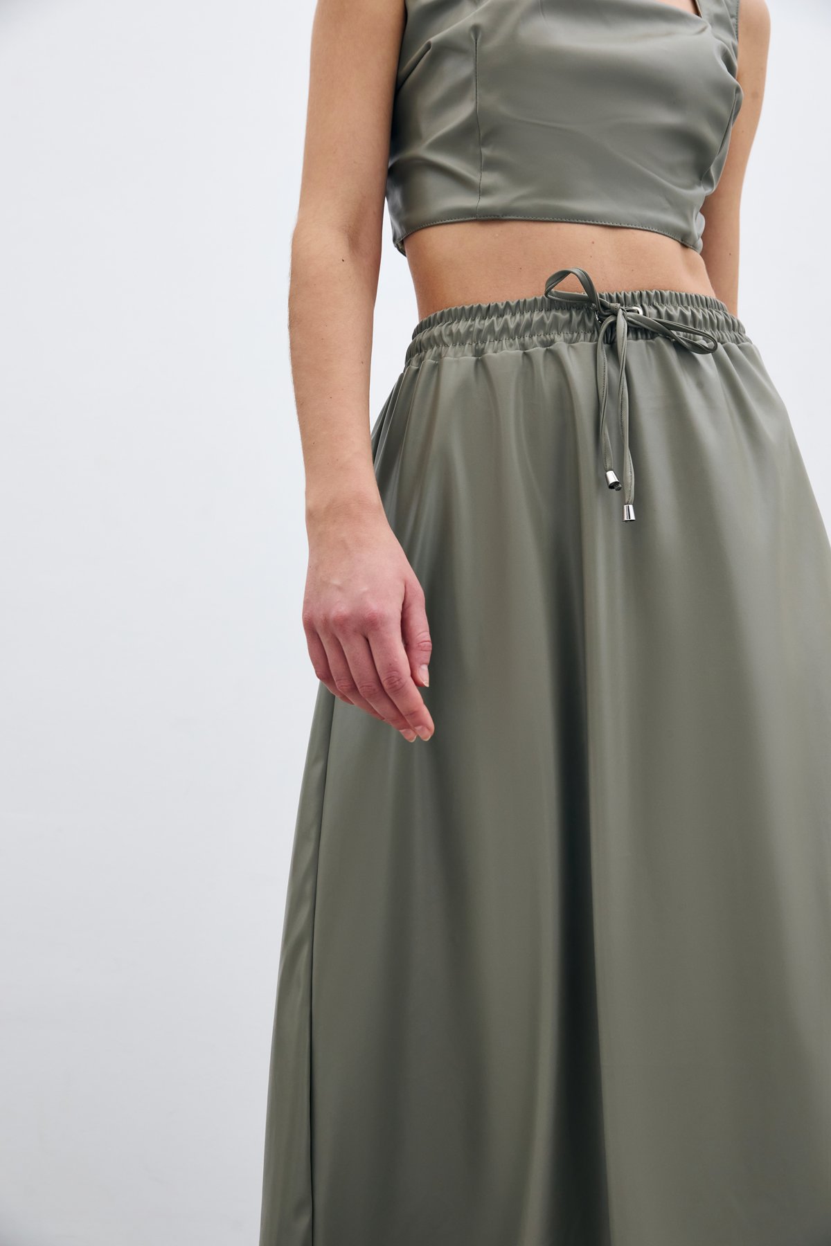 Bel Lastikli Deri Etek - Çağla Yeşili