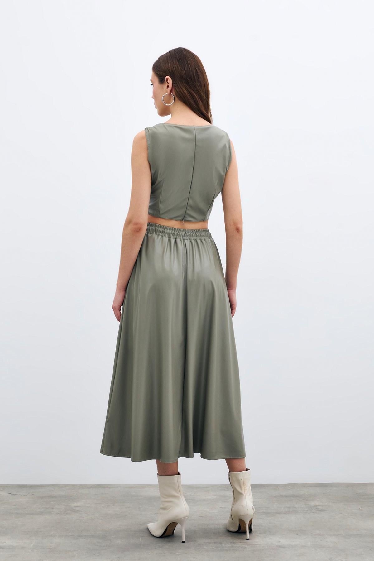 Bel Lastikli Deri Etek - Çağla Yeşili