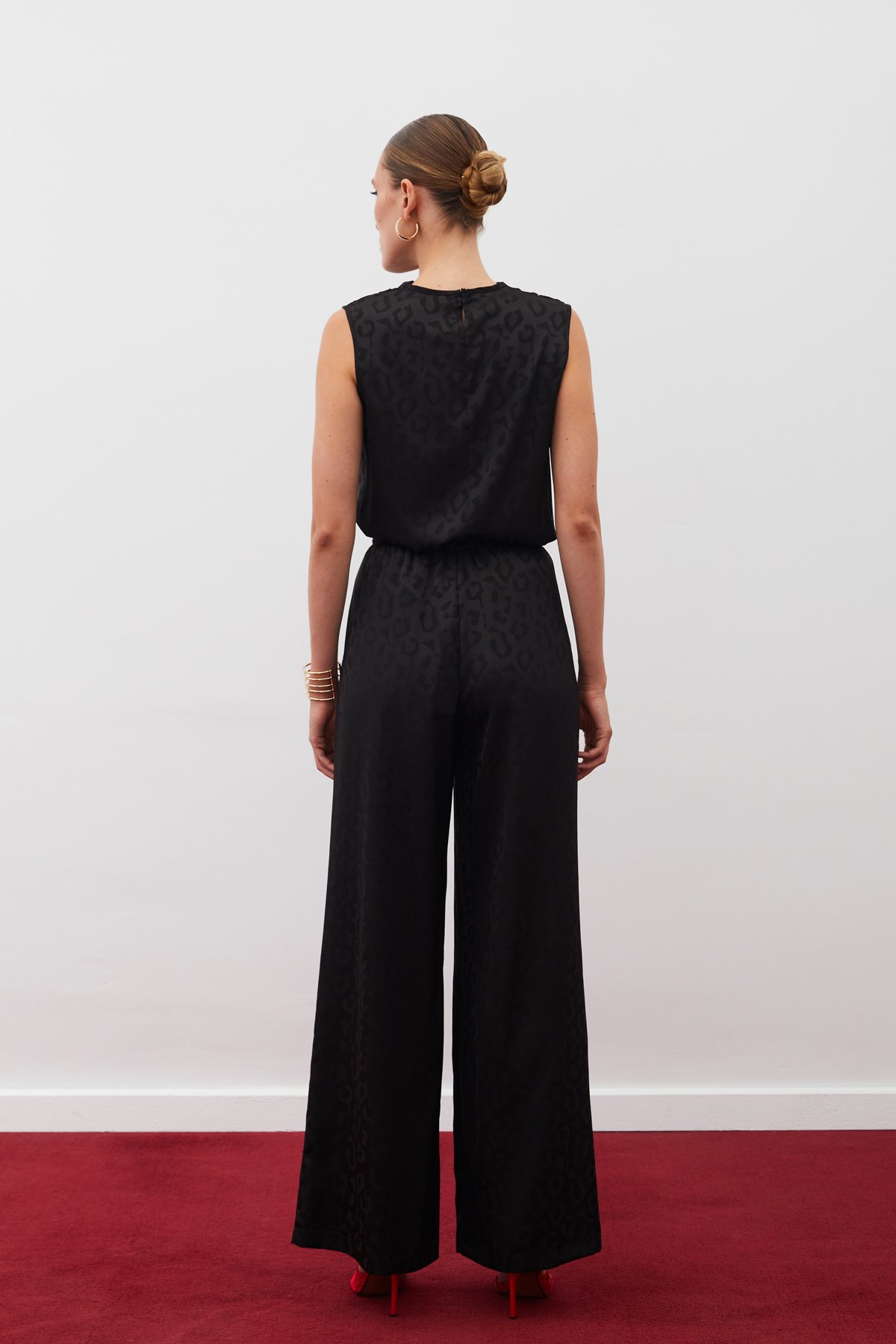 Patterned Trousers with Elastic Waistband - BLACK