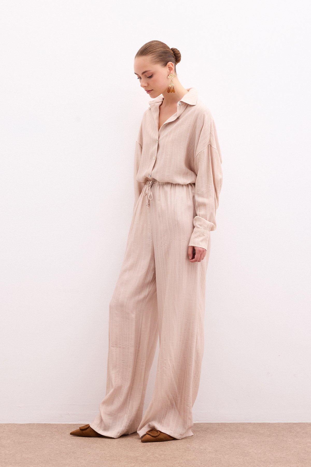 Bel Lastikli Pantolon - Bej