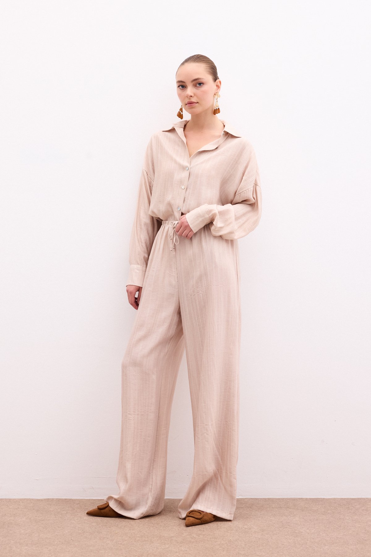 Bel Lastikli Pantolon - Bej