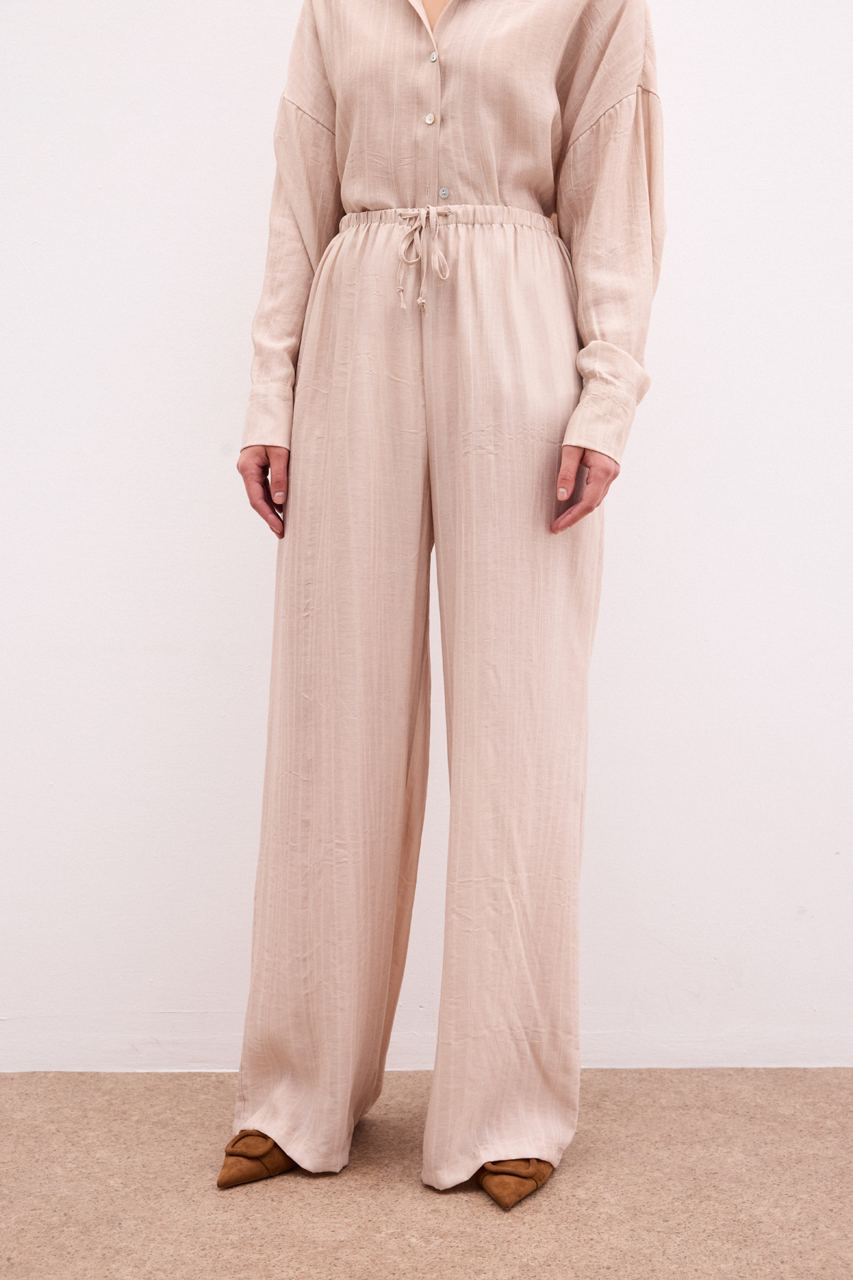 Bel Lastikli Pantolon - Bej