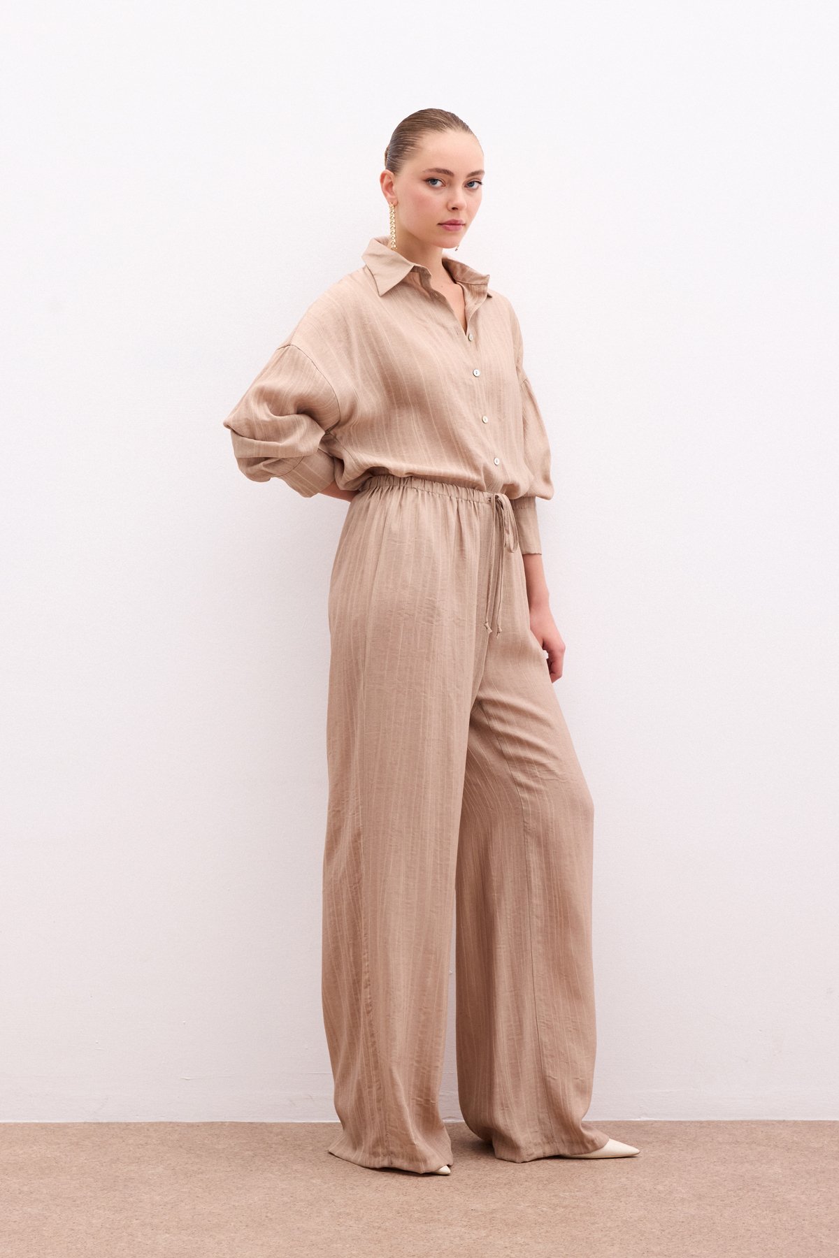 Bel Lastikli Pantolon - Camel