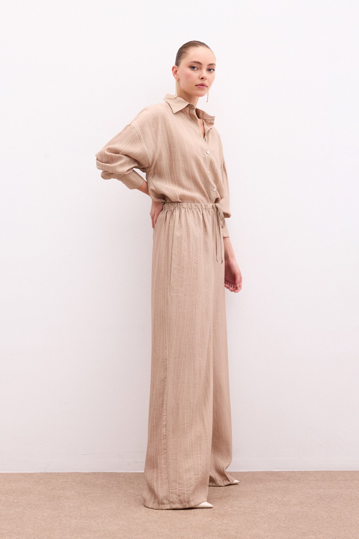 Bel Lastikli Pantolon - Camel