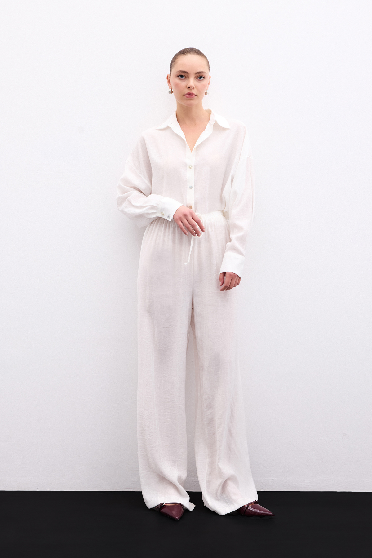 Bel Lastikli Pantolon - Ekru