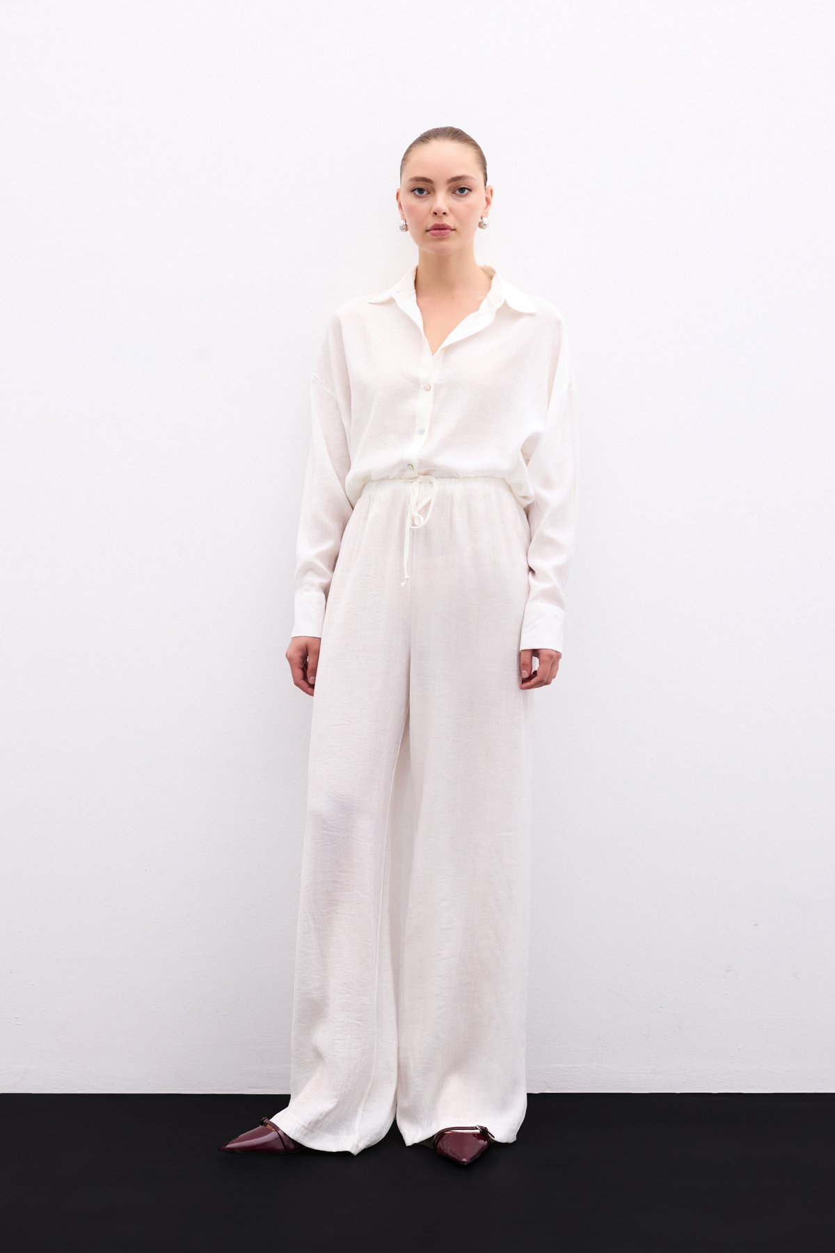 Bel Lastikli Pantolon - Ekru