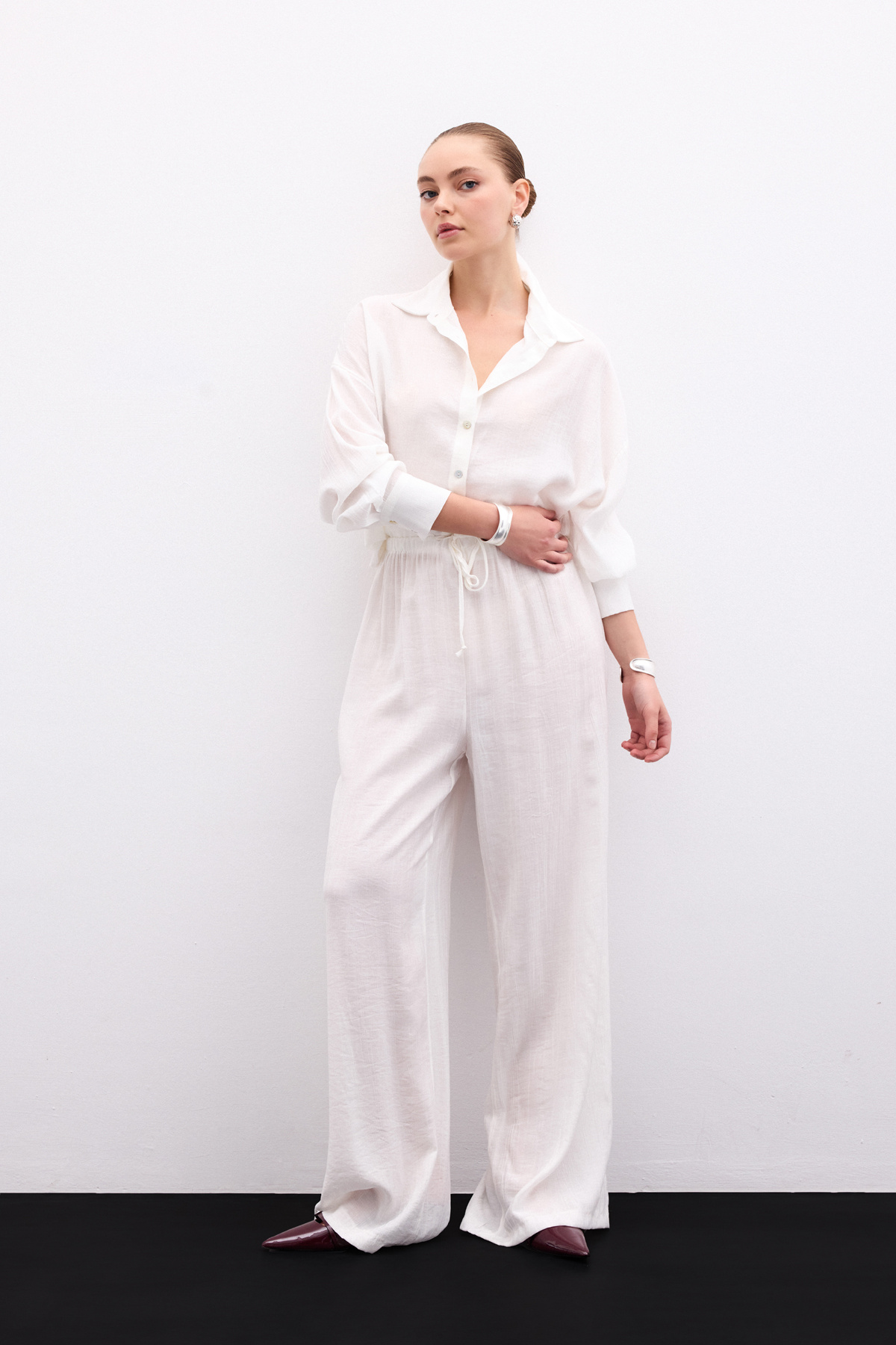 Bel Lastikli Pantolon - Ekru