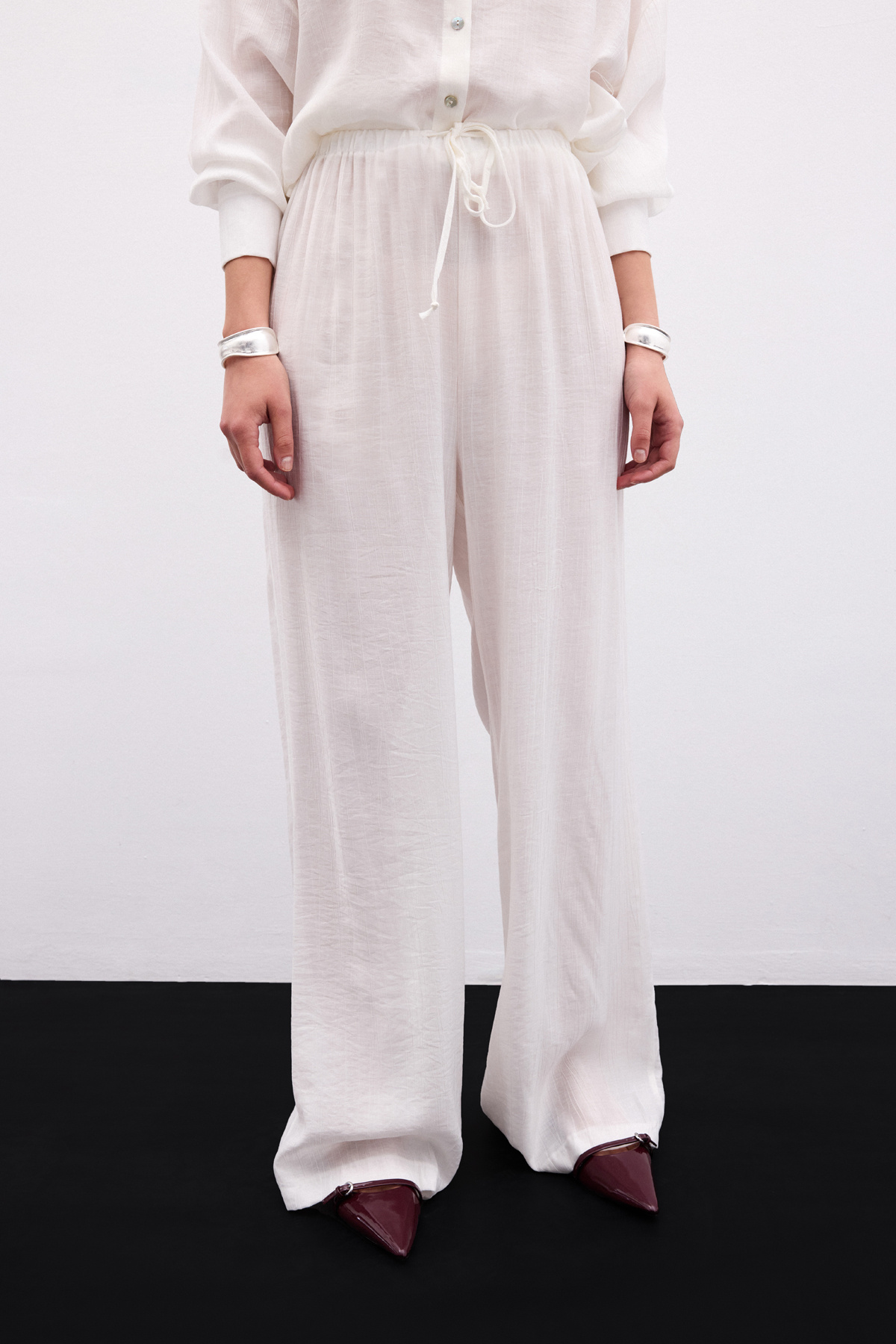 Bel Lastikli Pantolon - Ekru