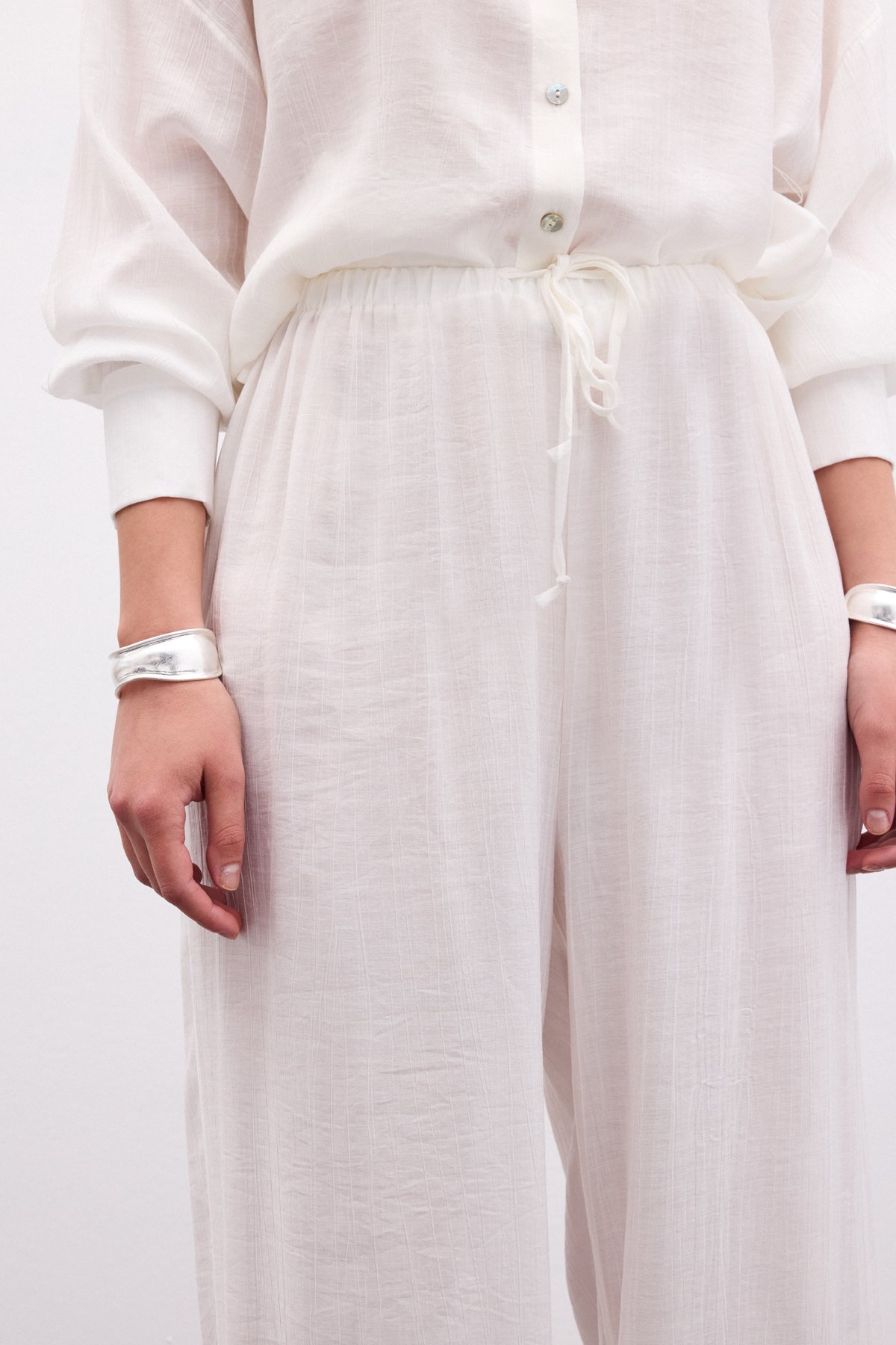 Bel Lastikli Pantolon - Ekru