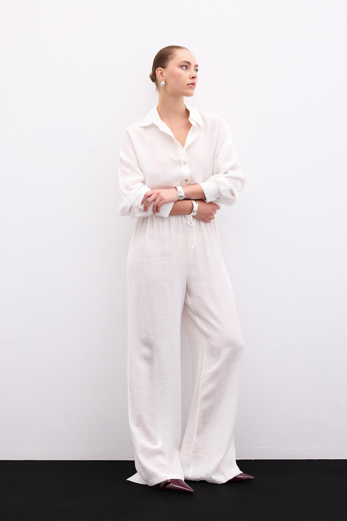 Bel Lastikli Pantolon - Ekru