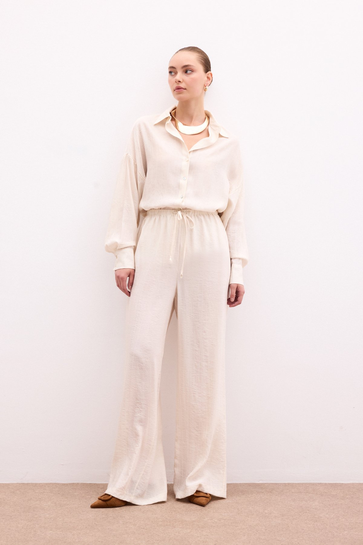 Bel Lastikli Pantolon - Taş