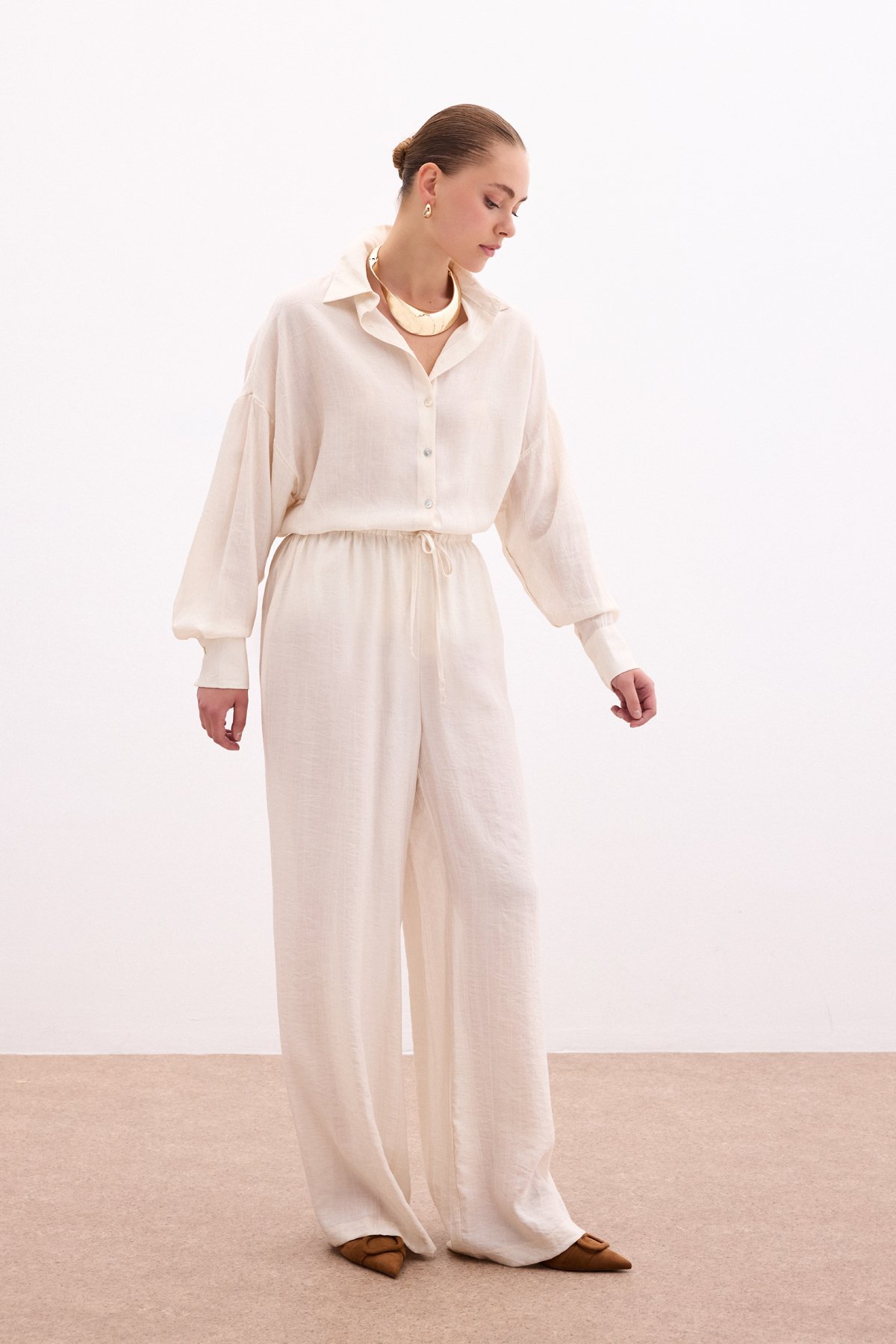 Bel Lastikli Pantolon - Taş