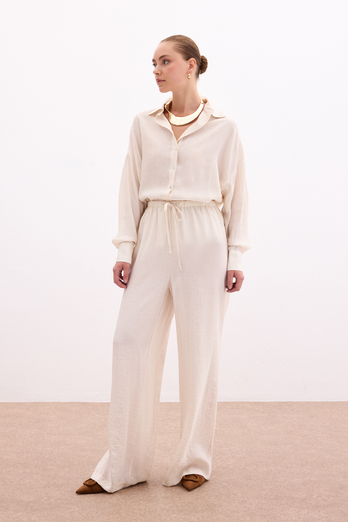 Bel Lastikli Pantolon - Taş