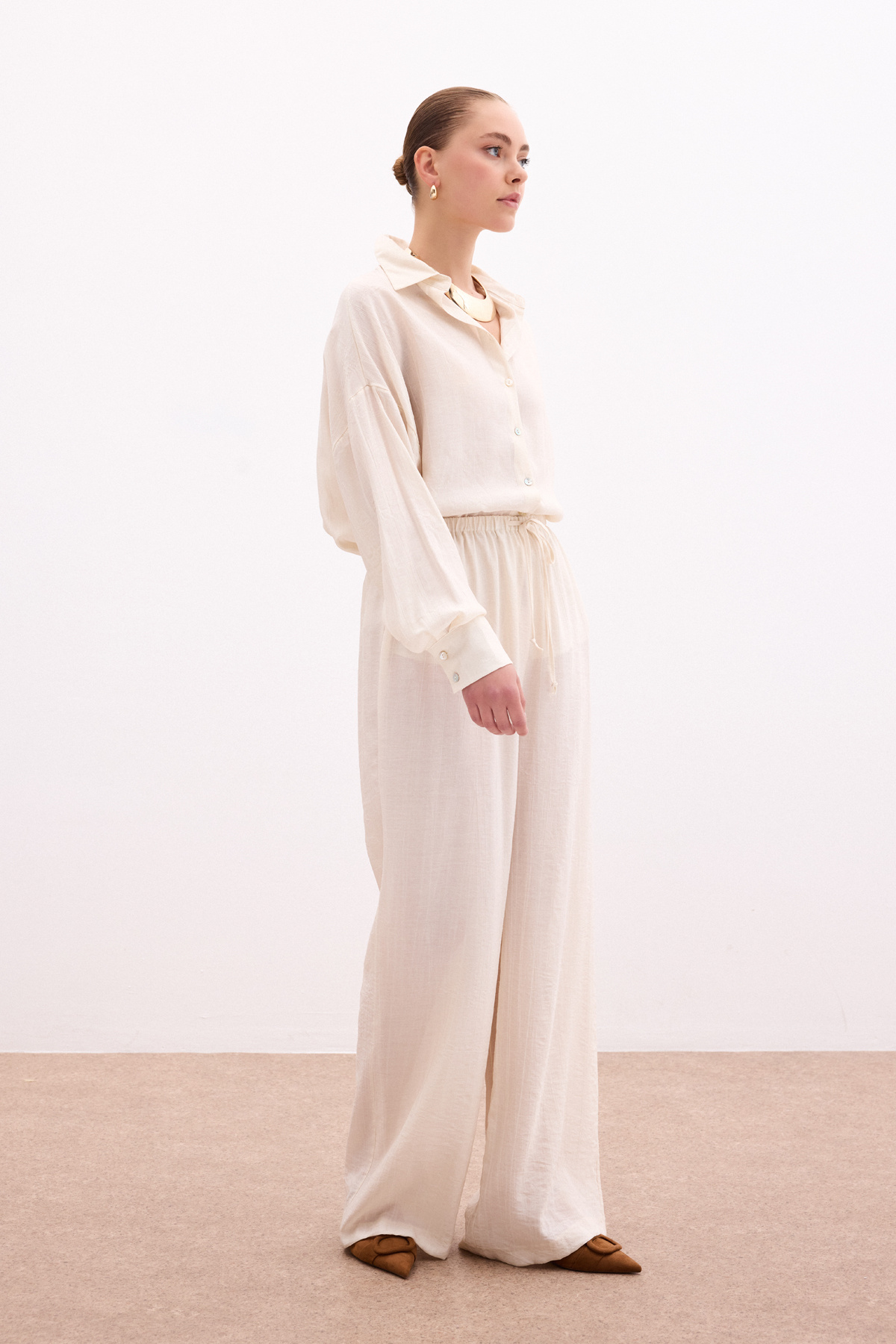 Bel Lastikli Pantolon - Taş