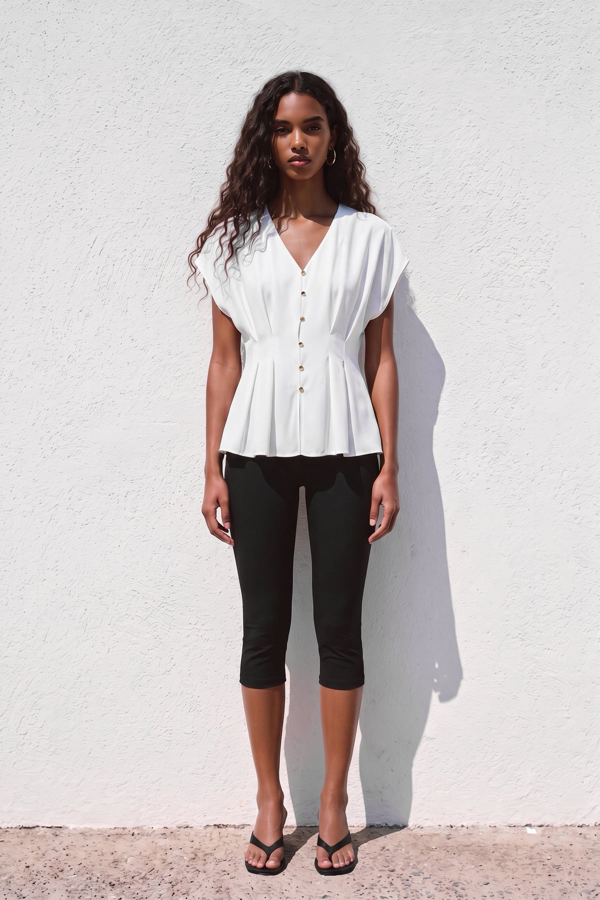 Waist-Defining Short Sleeve Blouse - Ecru