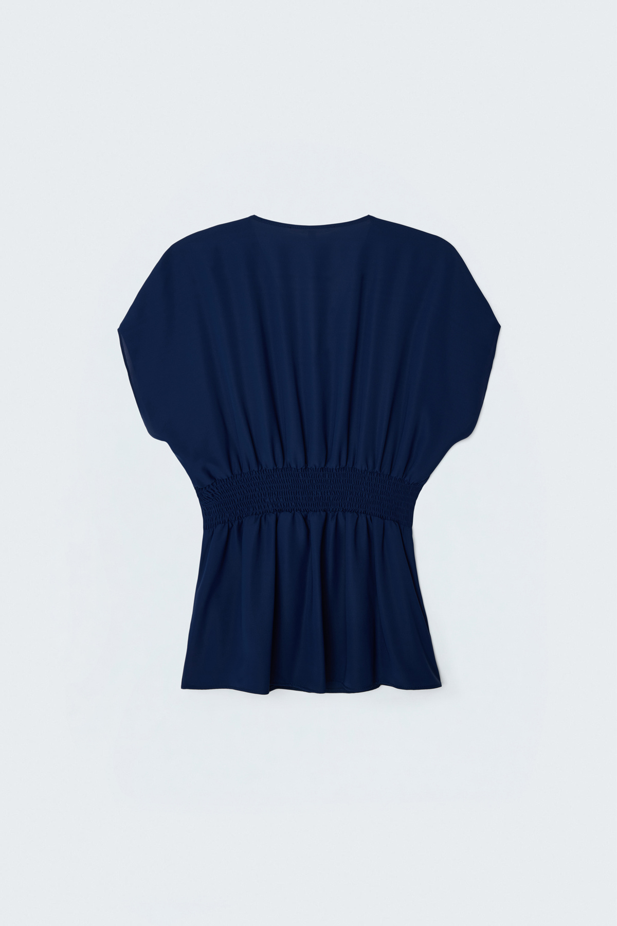 Waist-Defining Short Sleeve Blouse - Blue